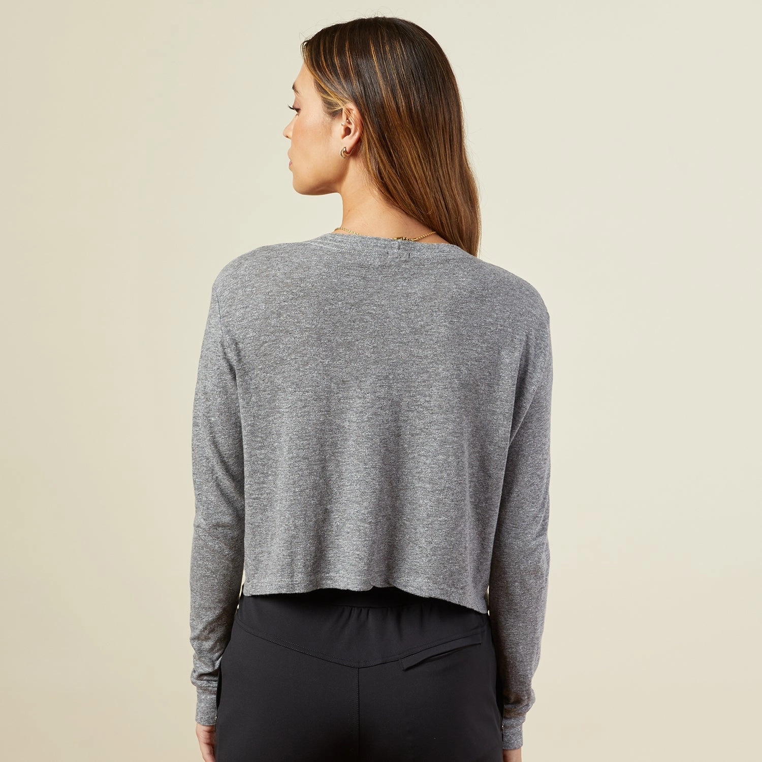 Cropped Long Sleeve Ex-Boyfriend Pocket Crew Lightweight Fabric