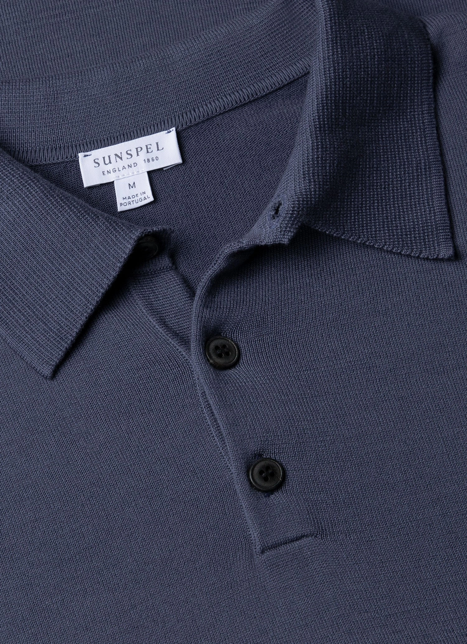 Men's Sea Island Cotton Knit Polo Shirt in Slate Blue Light Design