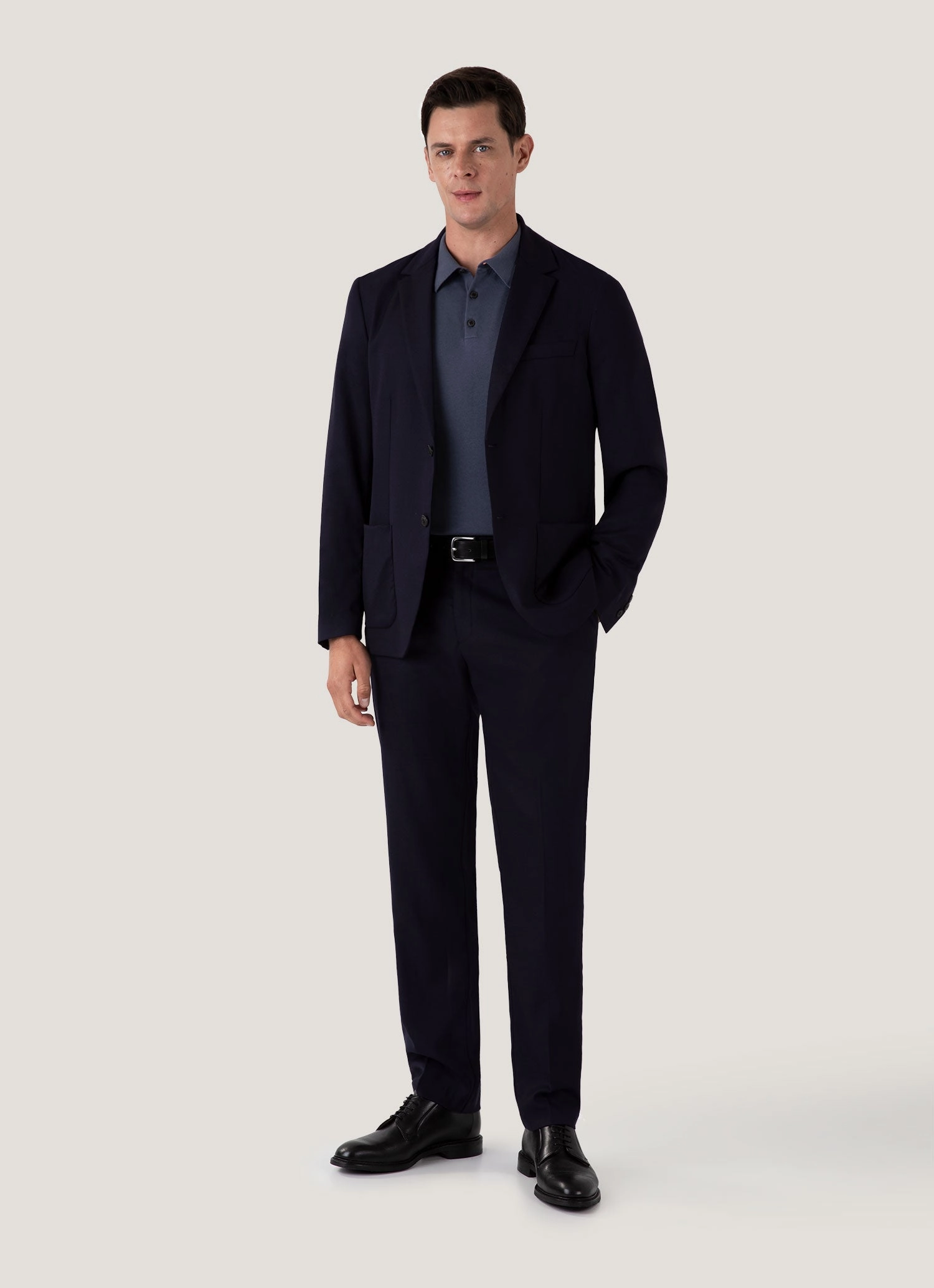 Striped Design Timeless Fit Men's Sea Island Cotton Knit Polo Shirt in Slate Blue