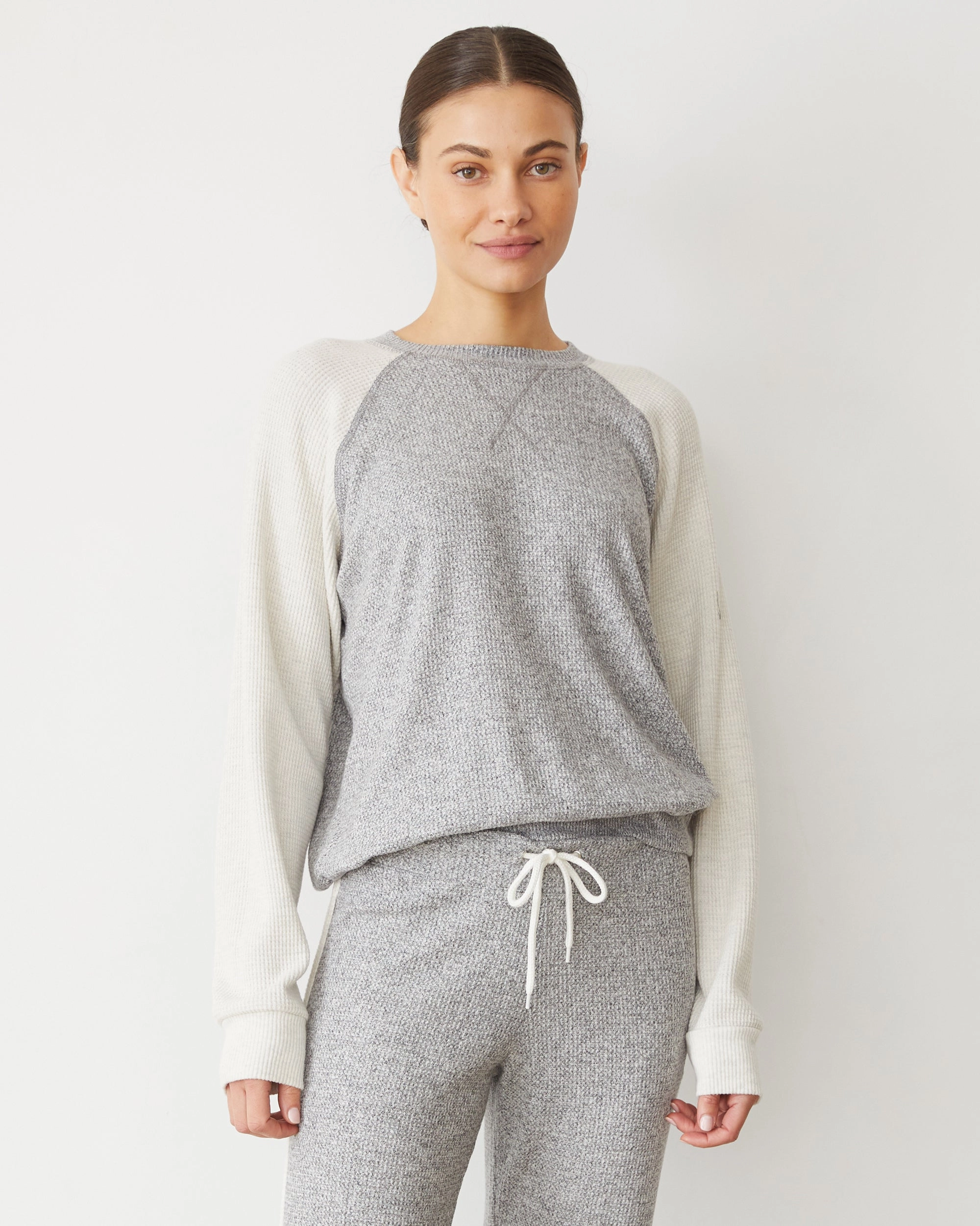 Brushed Thermal Color Block Raglan Layered Hemline