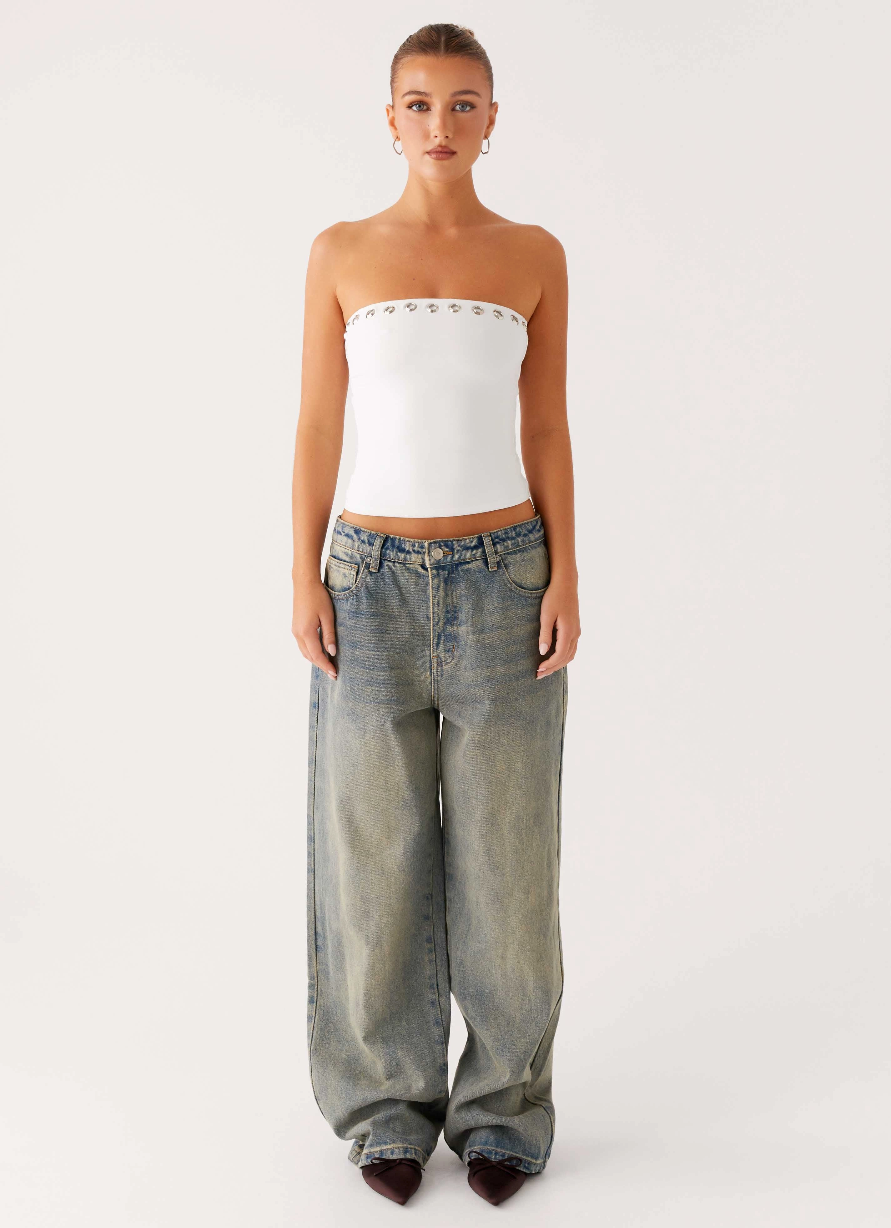 Miku Eyelet Strapless Top - White Hidden Ventilation Zones