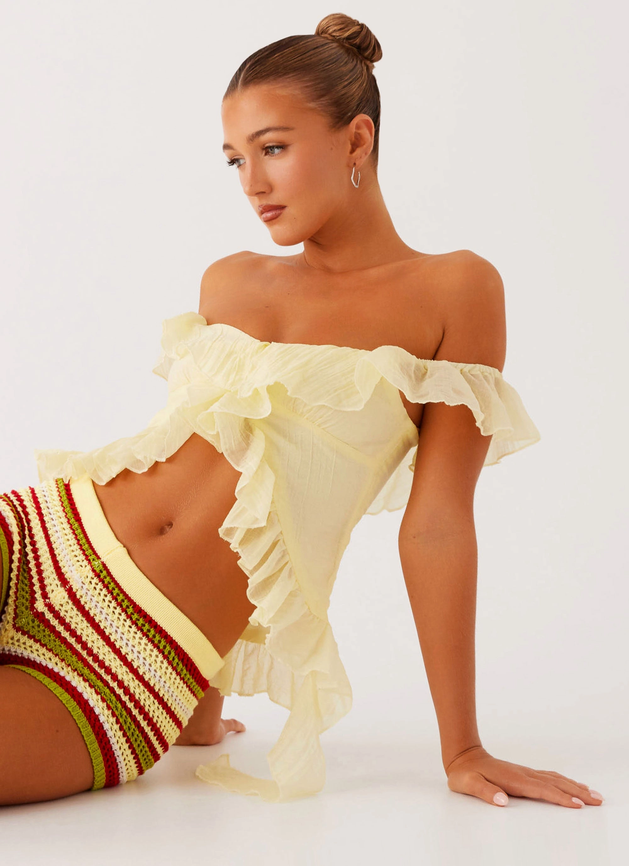 Dylan Off Shoulder Top - Yellow Four Way Stretch