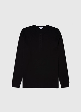 LowWeightKnit Men's Long Sleeve Waffle Henley in Black Men's Long Sleeve Waffle Henley in Black Top Rated