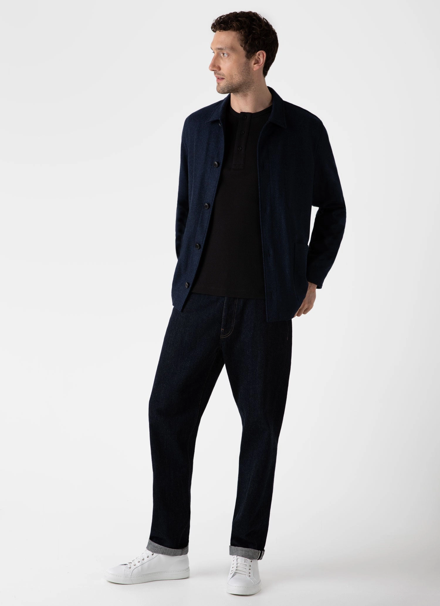 Men's Long Sleeve Waffle Henley in Black Chic