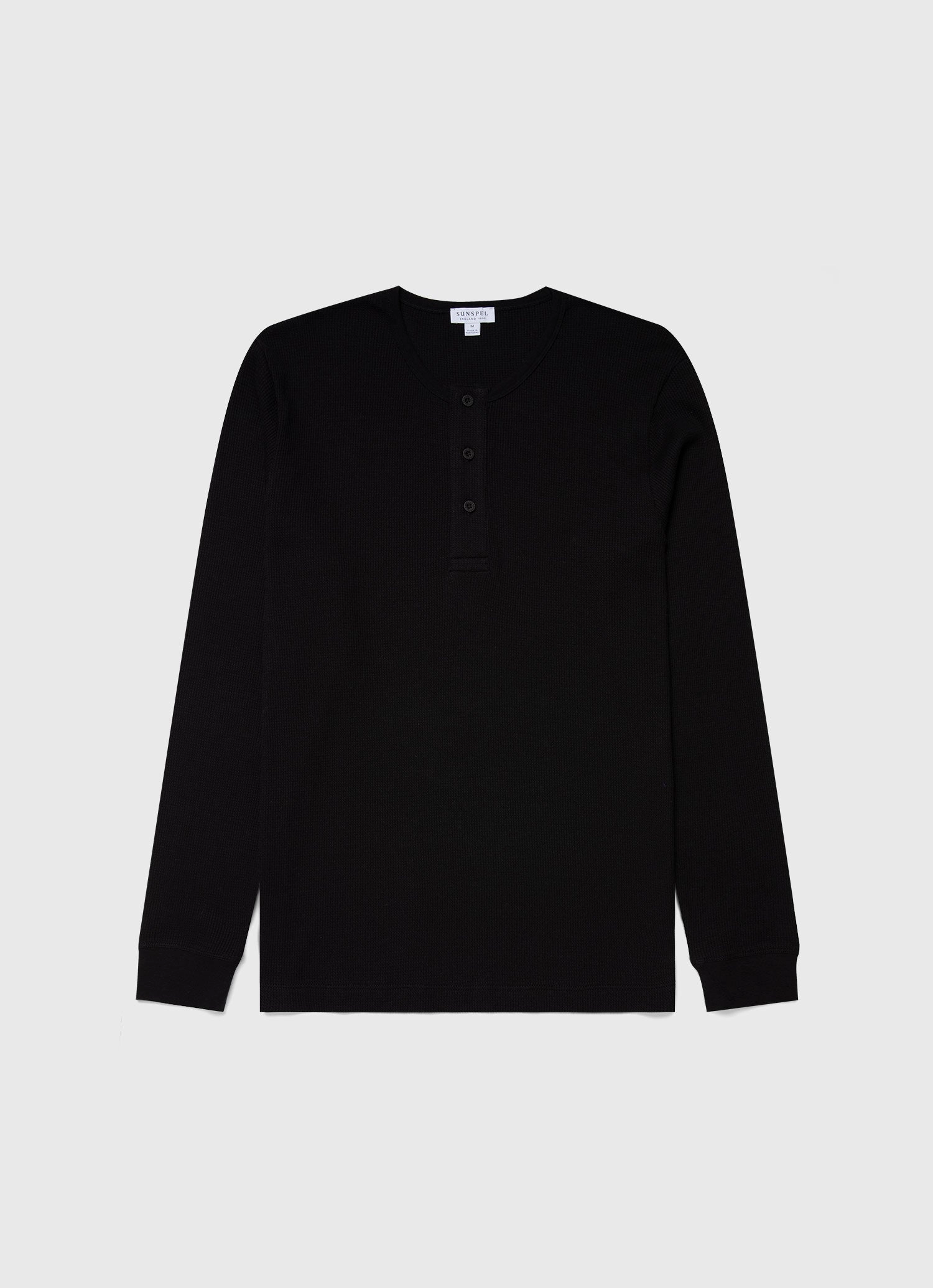 Men's Long Sleeve Waffle Henley in Black Top Rated