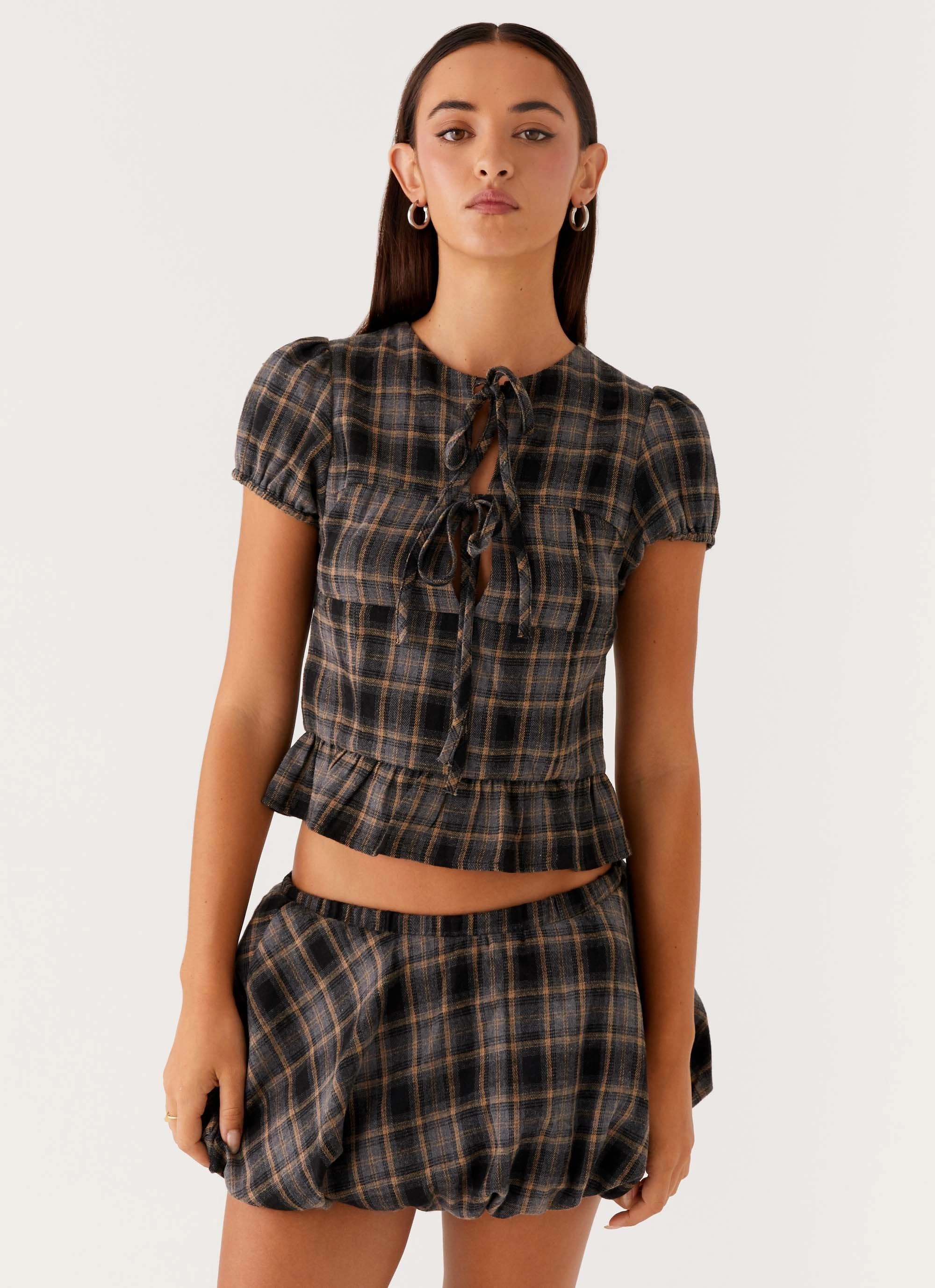 Lucia Mini Skirt - Brown Check Water Resistant Finish