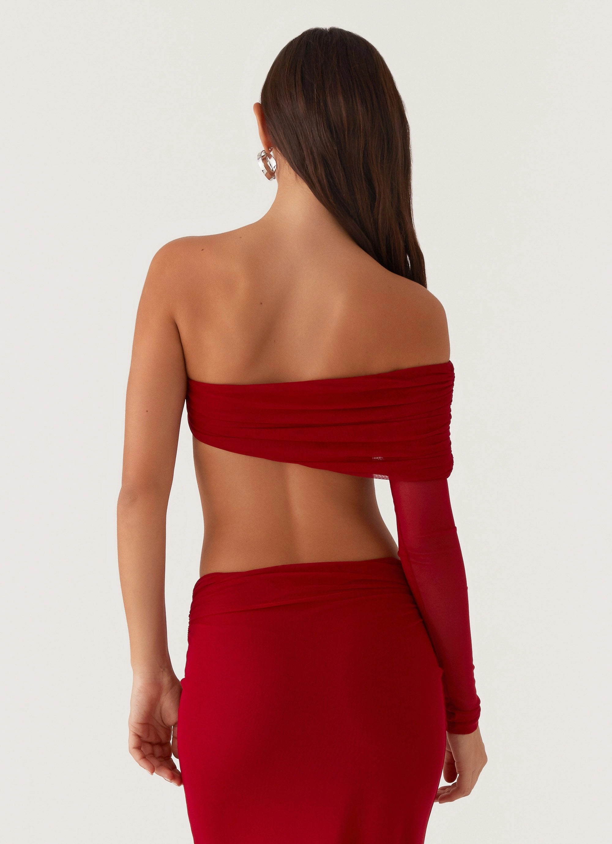 Luella One Shoulder Top - Red Versatile Layering Cut Slim Fit Design