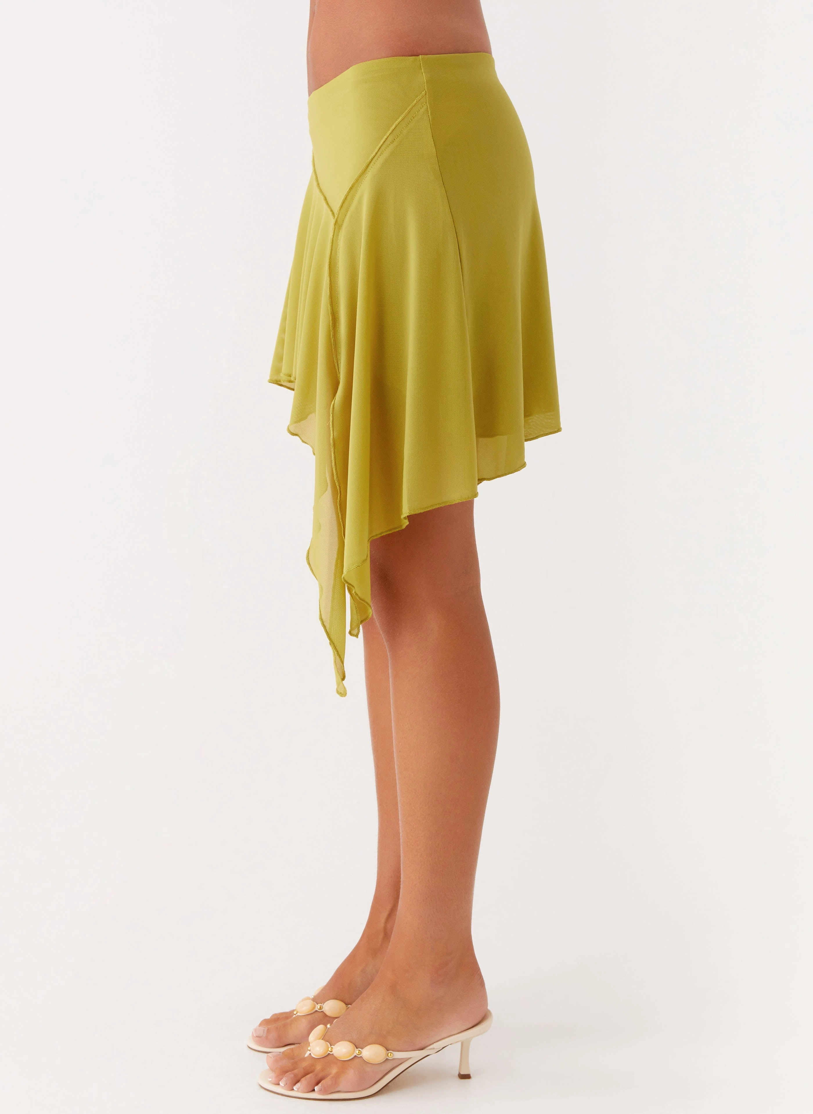Lustra Mini Skirt - Lime Layered Hem Plant Based Material
