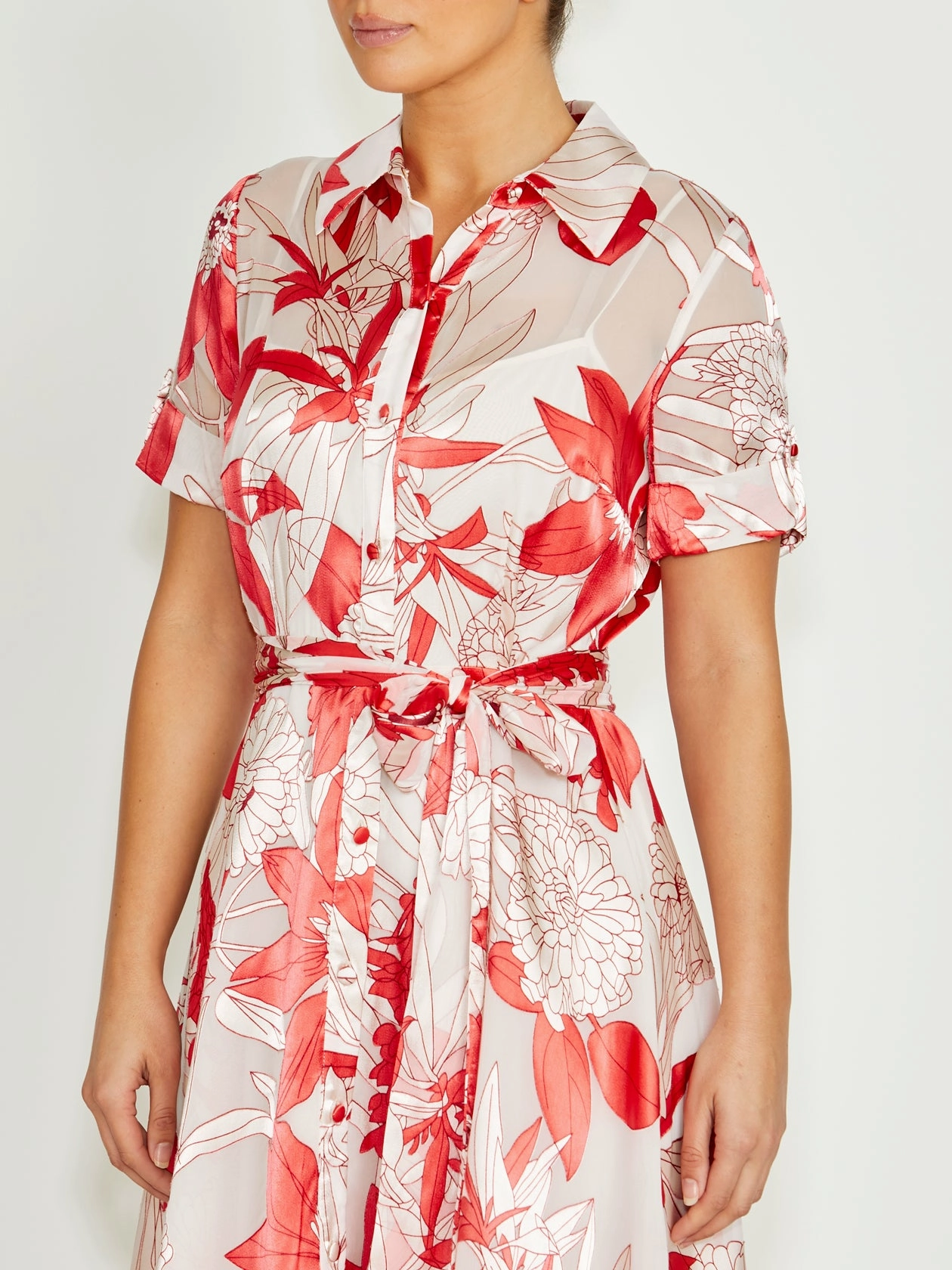 Sadie Vermilion Floral Shirtdress Stylish Look