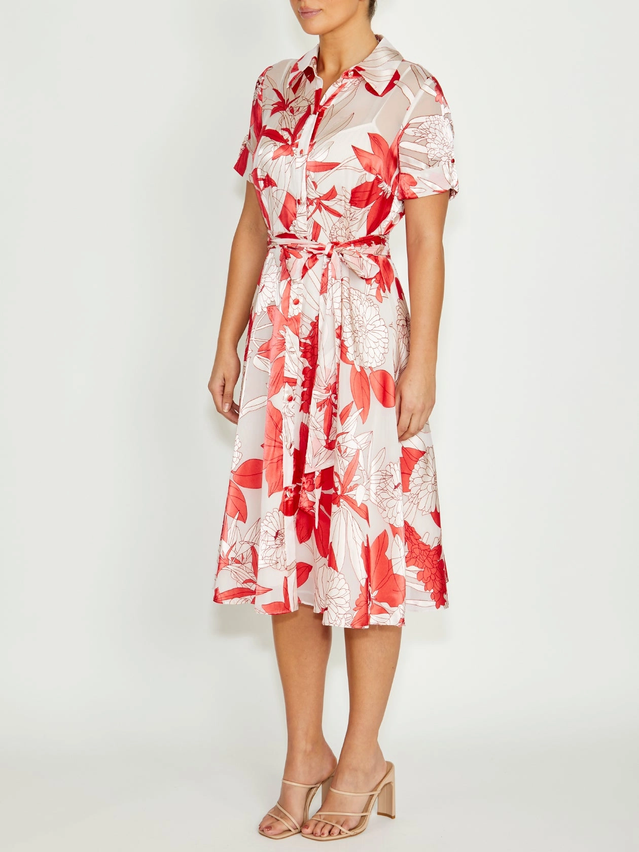 Sadie Vermilion Floral Shirtdress Urban Line