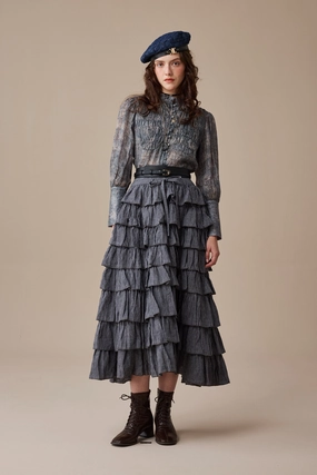 Luxury Comfort Ischia 14 | Layered petal linen skirt FullLengthZip Clean Street Look Ischia 14 | Layered petal linen skirt