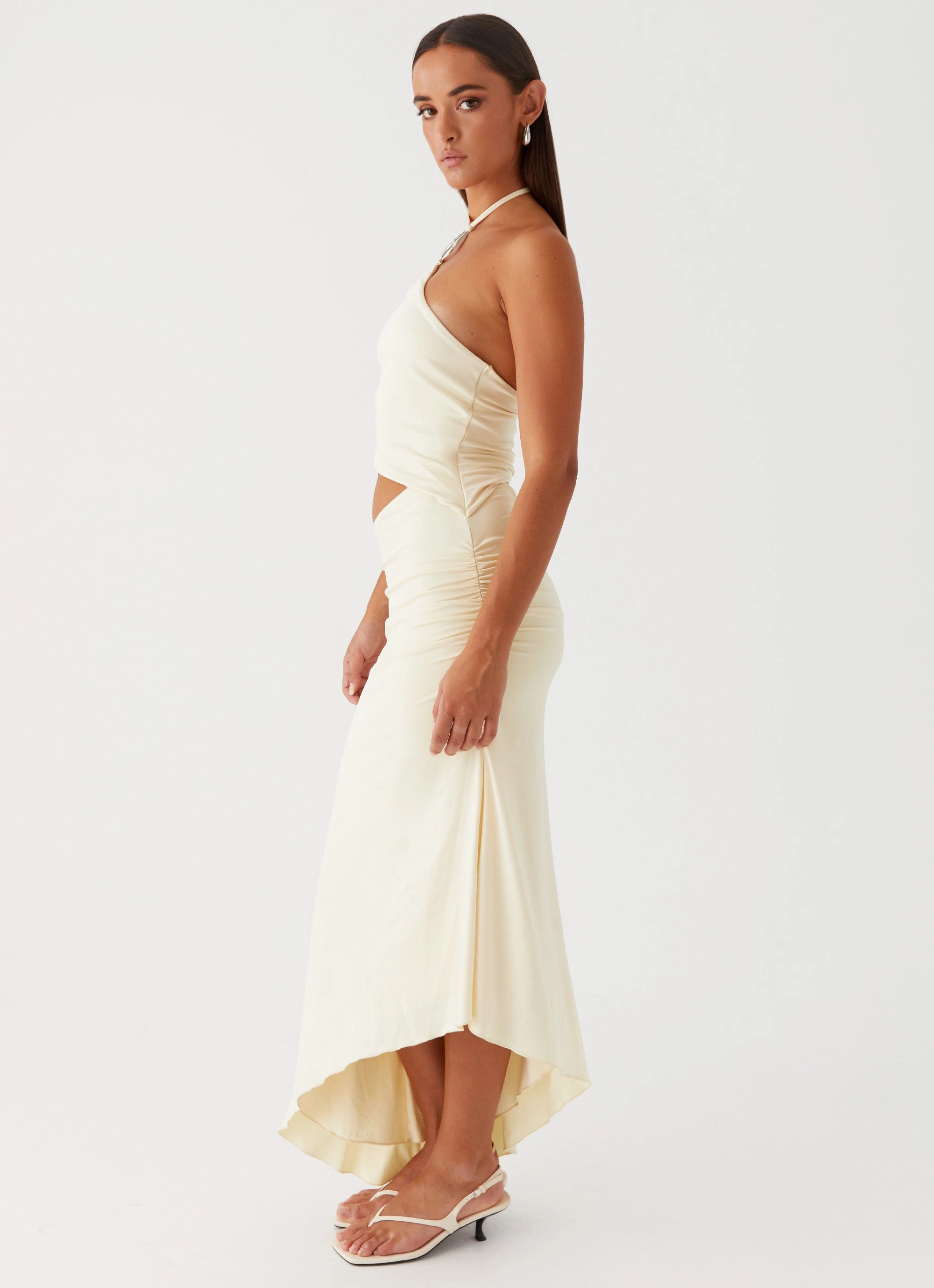 Tasha Maxi Dress - Lemon Comfort and Elegance High-Low-Hem