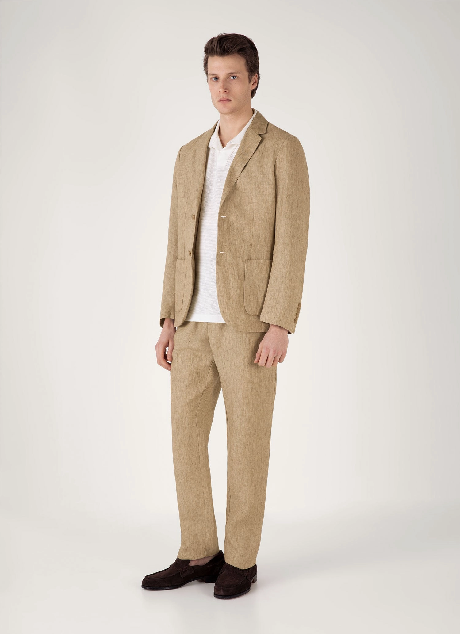 Men's Textured Jersey Polo Shirt in Ecru Interlock Cotton