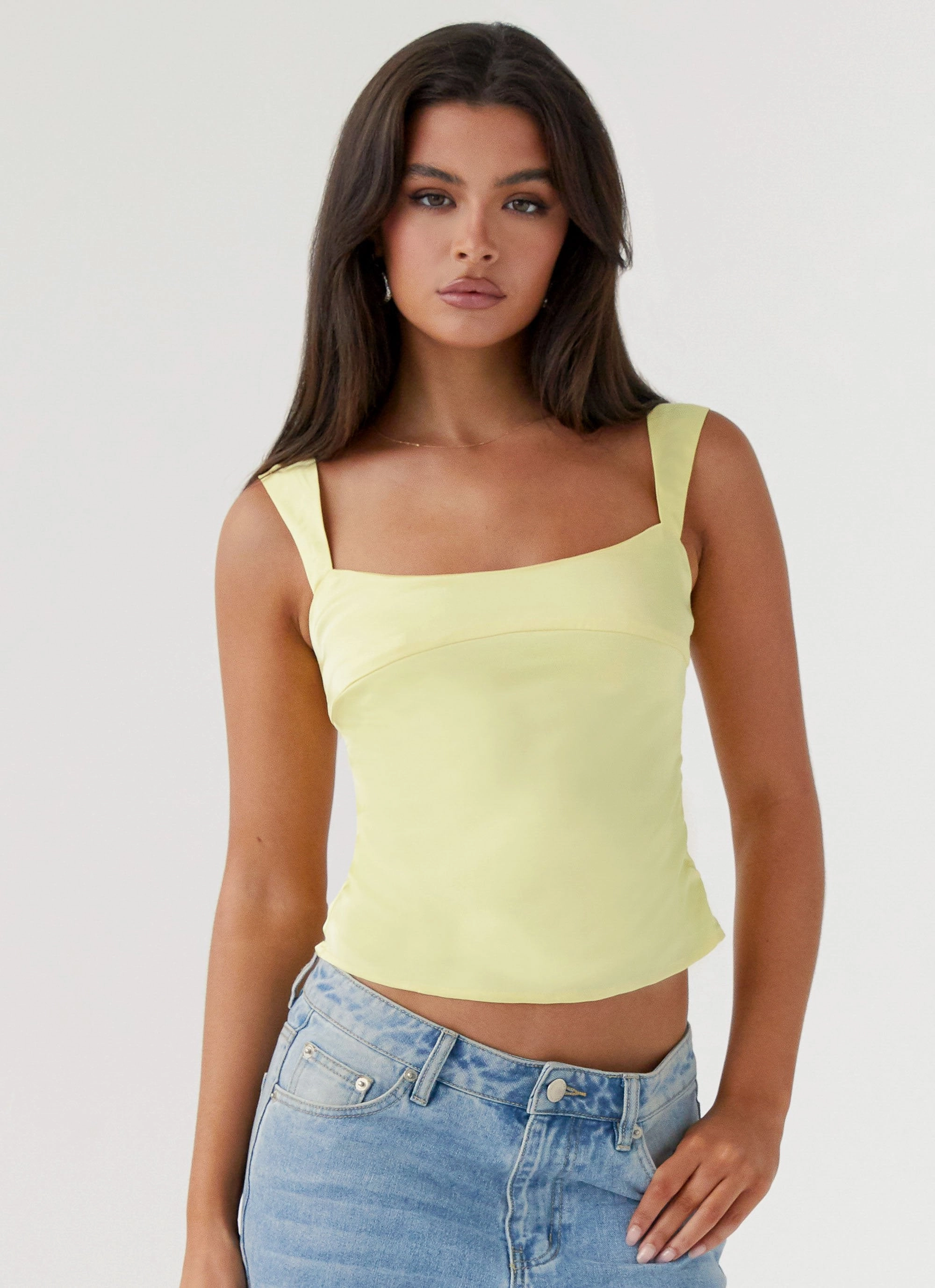 Lylah Satin Top - Yellow AbrasionResistant Biodegradable Fiber Composition