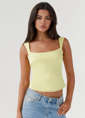 Lylah Satin Top - Yellow Premium Finish Lylah Satin Top - Yellow AbrasionResistant Biodegradable Fiber Composition