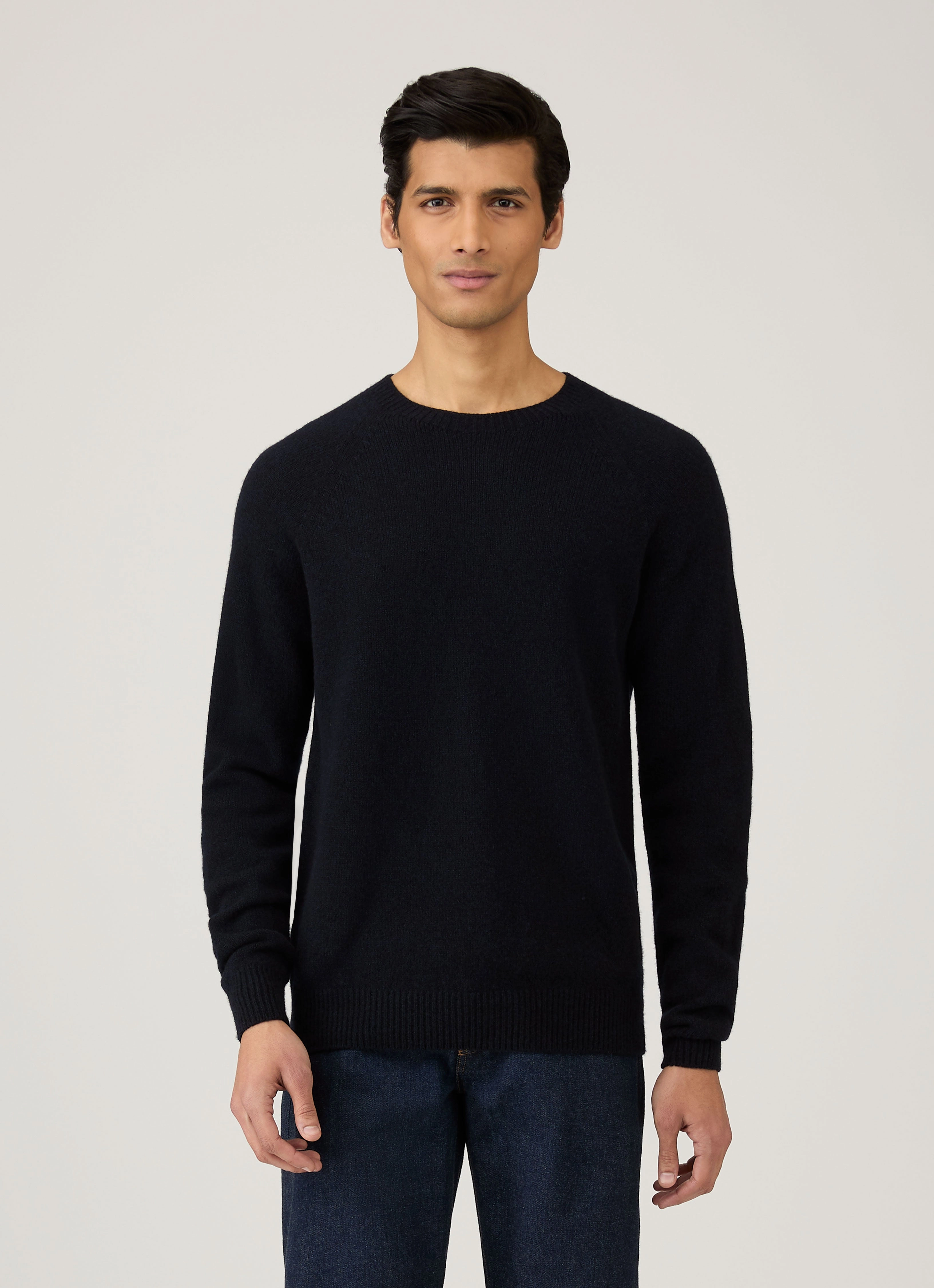 Men's Lambswool Crew Neck Jumper in Dark Navy Mouline City Casual Style Simple Warmth