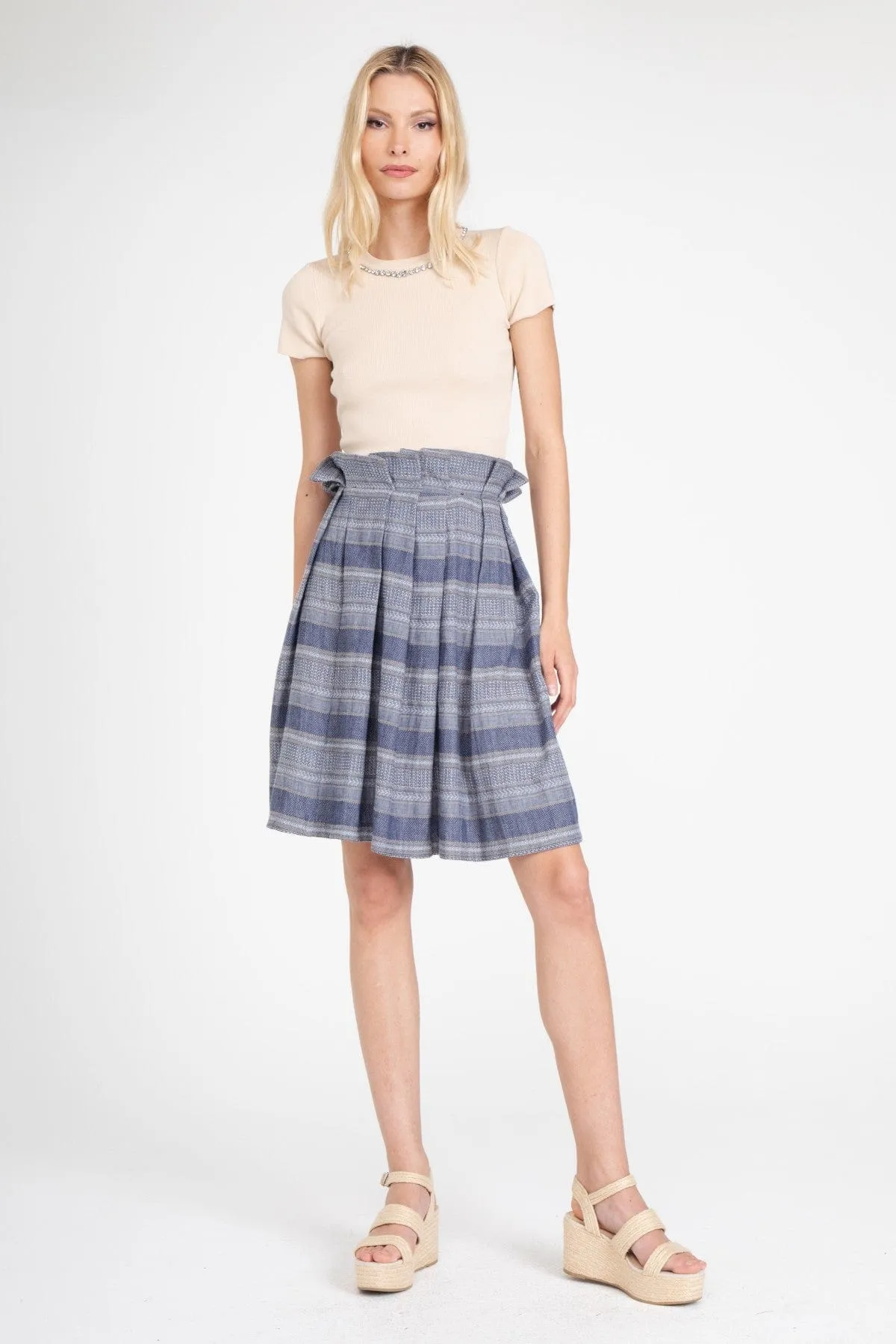 Maddie Skirt ?C Denim Linen Stripe Outfit Focus Hidden Zipper