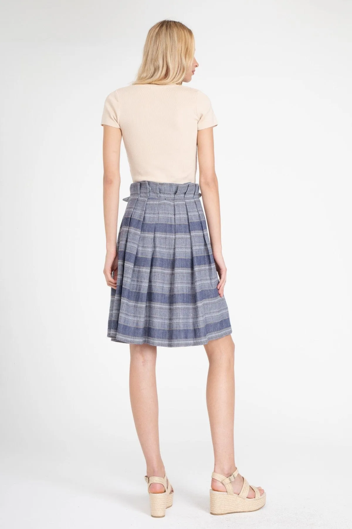 Clean Aesthetic Maddie Skirt ?C Denim Linen Stripe