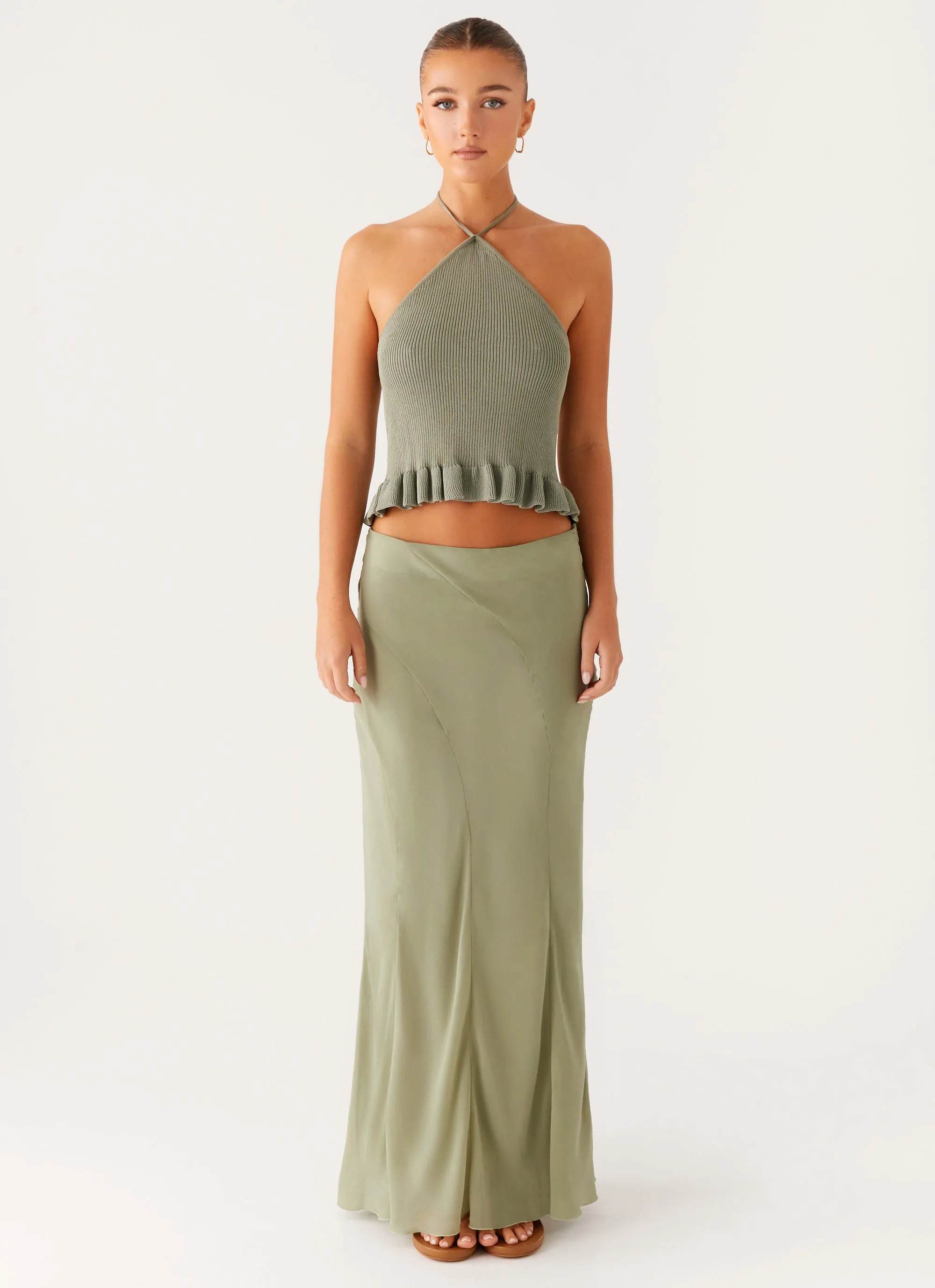 Comfortable Layering Maddox Maxi Skirt - Sage