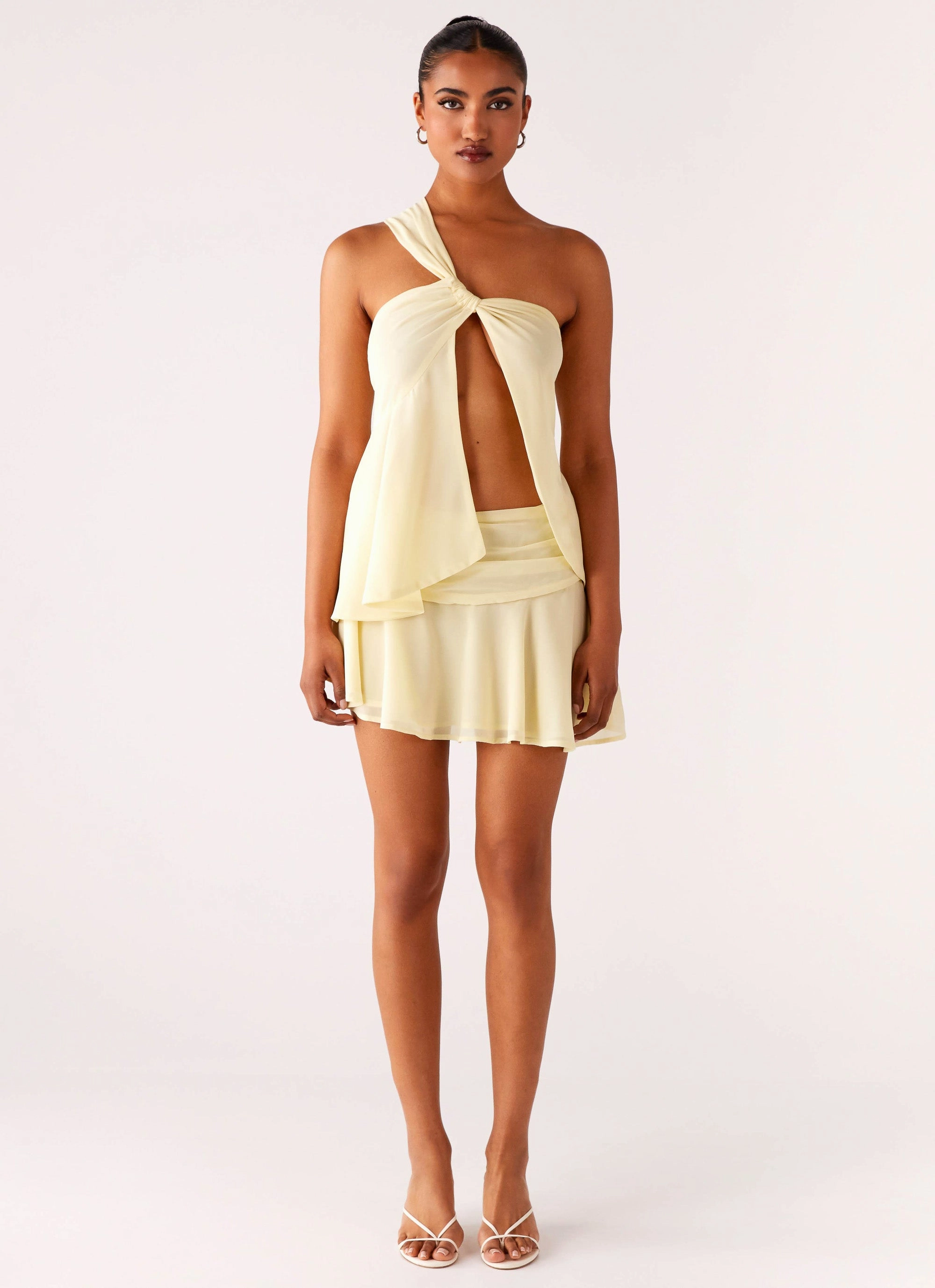 Cozy Sweatshirt Interlock Knit Delight Me Asymmetrical Top - Yellow