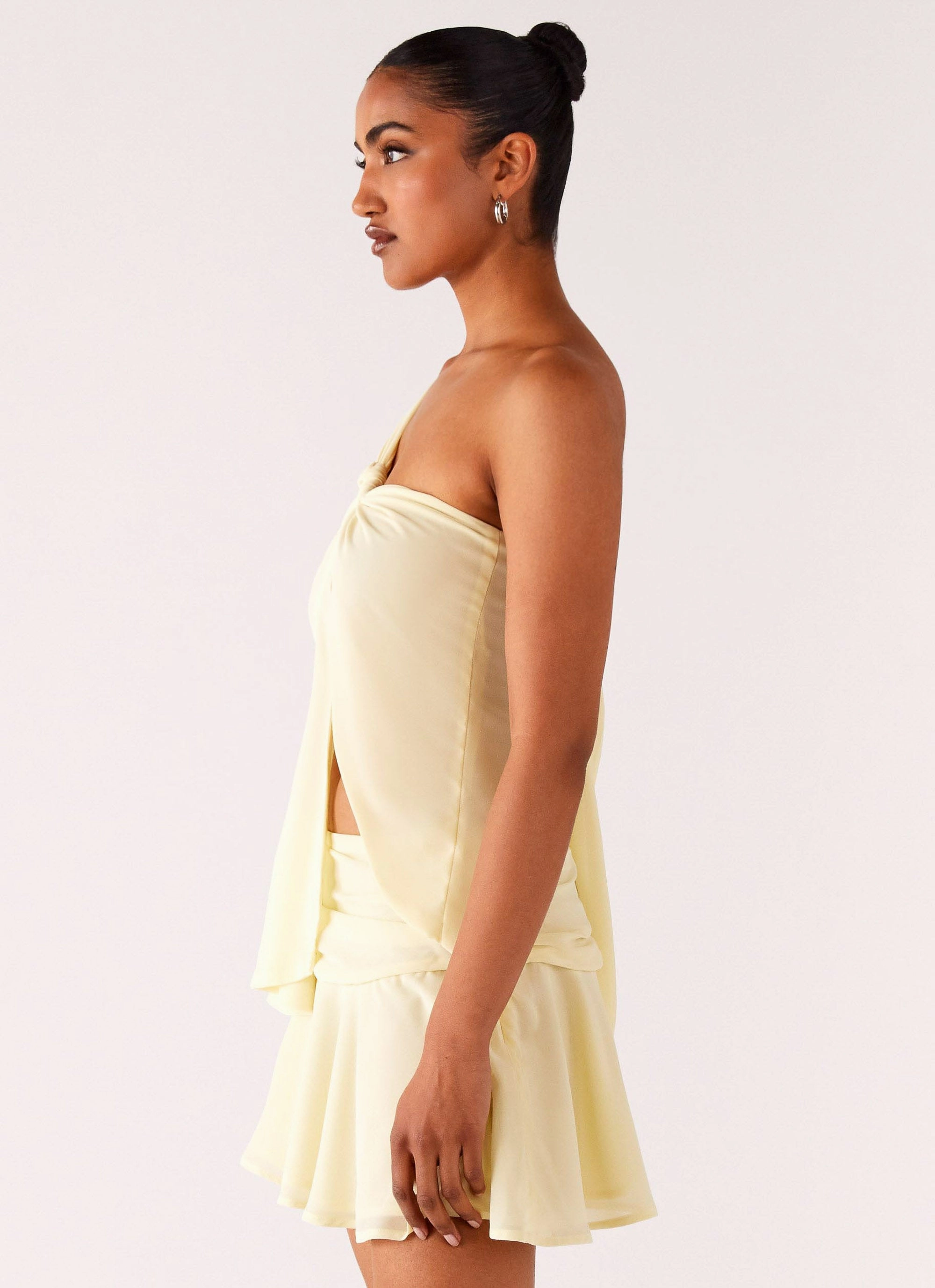 Multi Panel Design SubtleTexture Delight Me Asymmetrical Top - Yellow