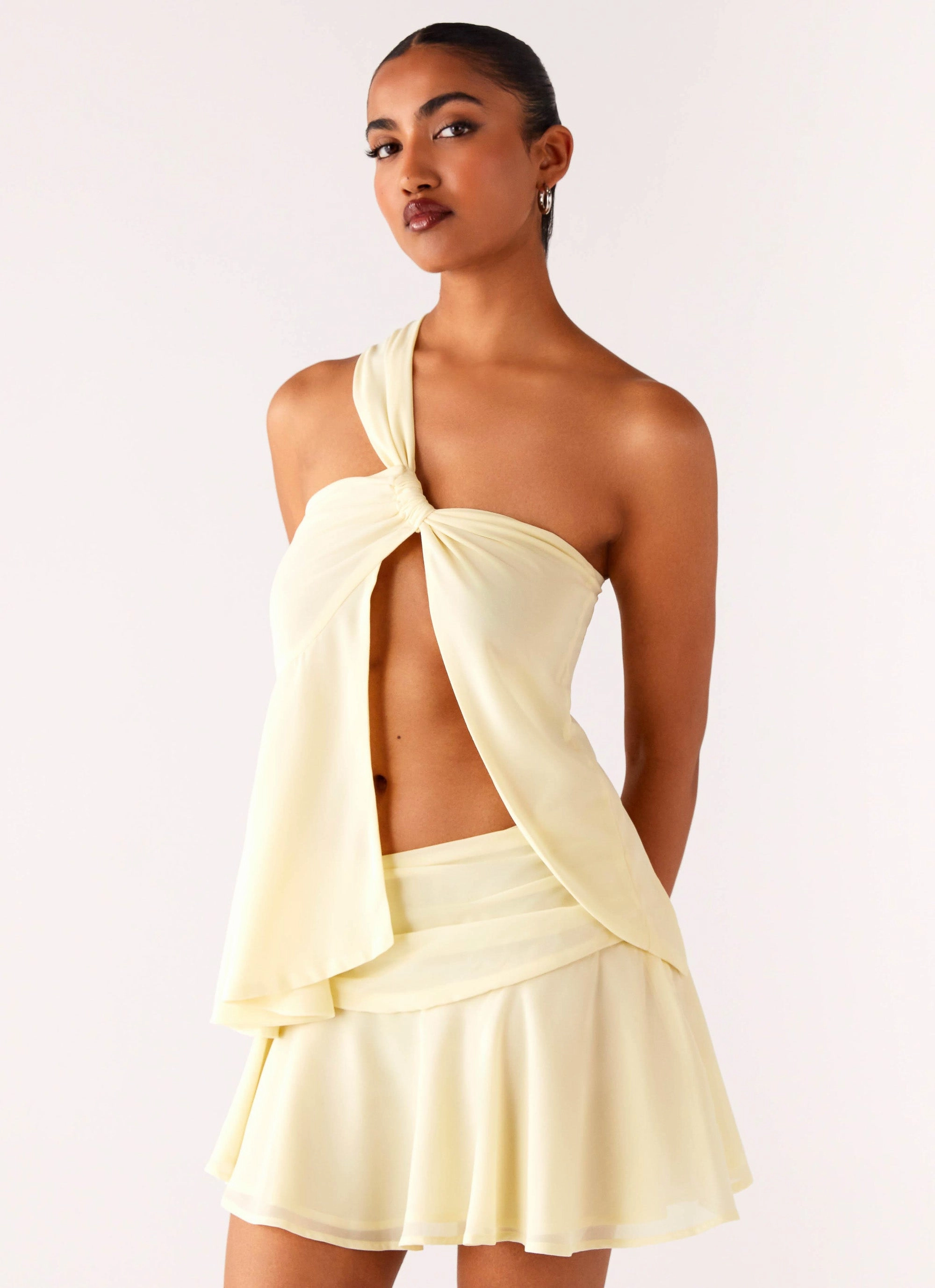 Delight Me Asymmetrical Top - Yellow Wool Sweater Bound Edges