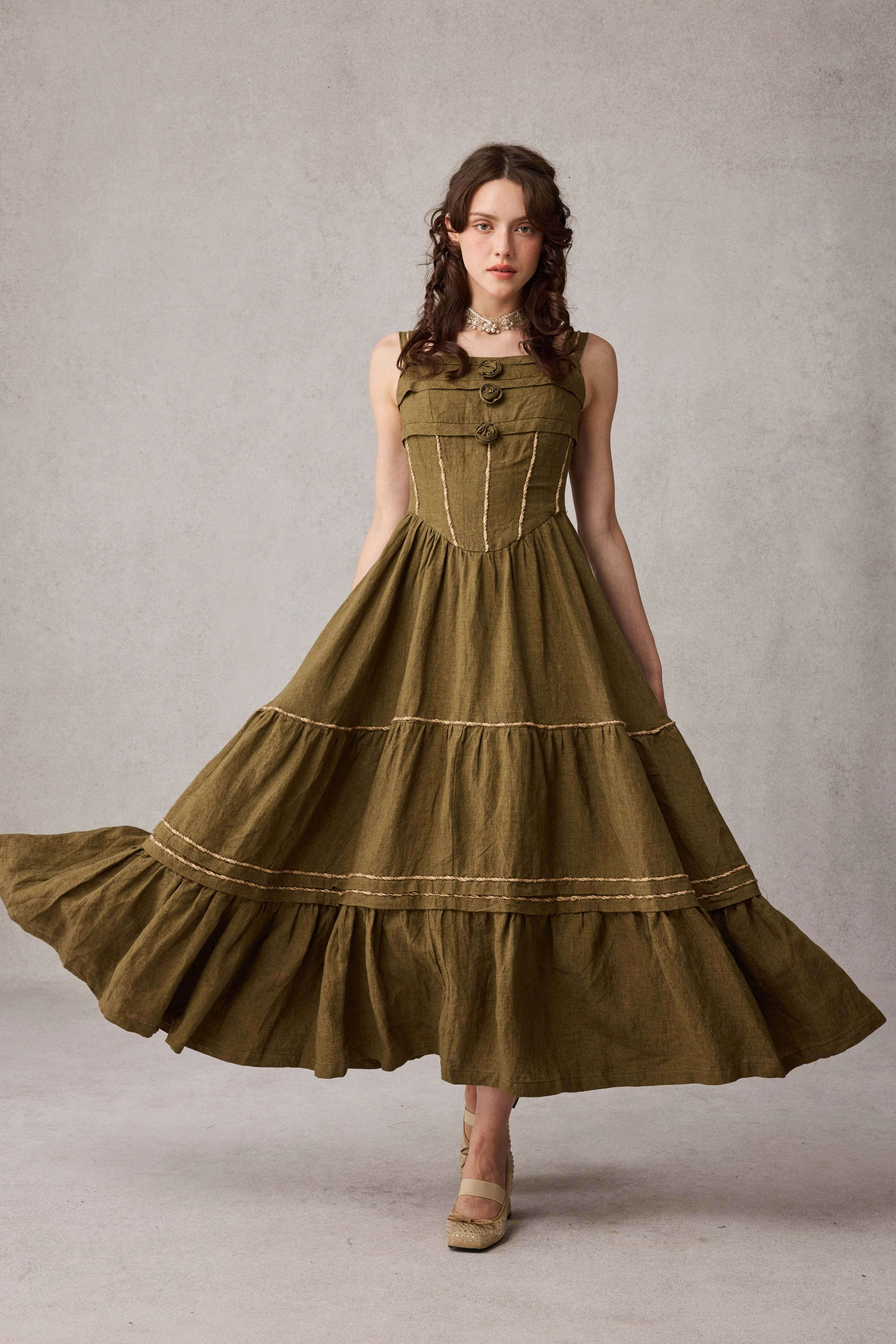 Water Resistant Coat Thermal Regulation System Magnolia 17 |Linen Corset dress