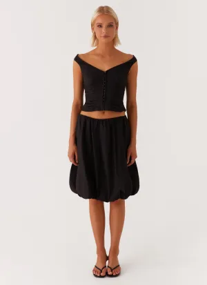 Make Way Bubble Midi Skirt - Black Unstructured Fit Hidden Zip Pockets Snag Free Fabric Make Way Bubble Midi Skirt - Black