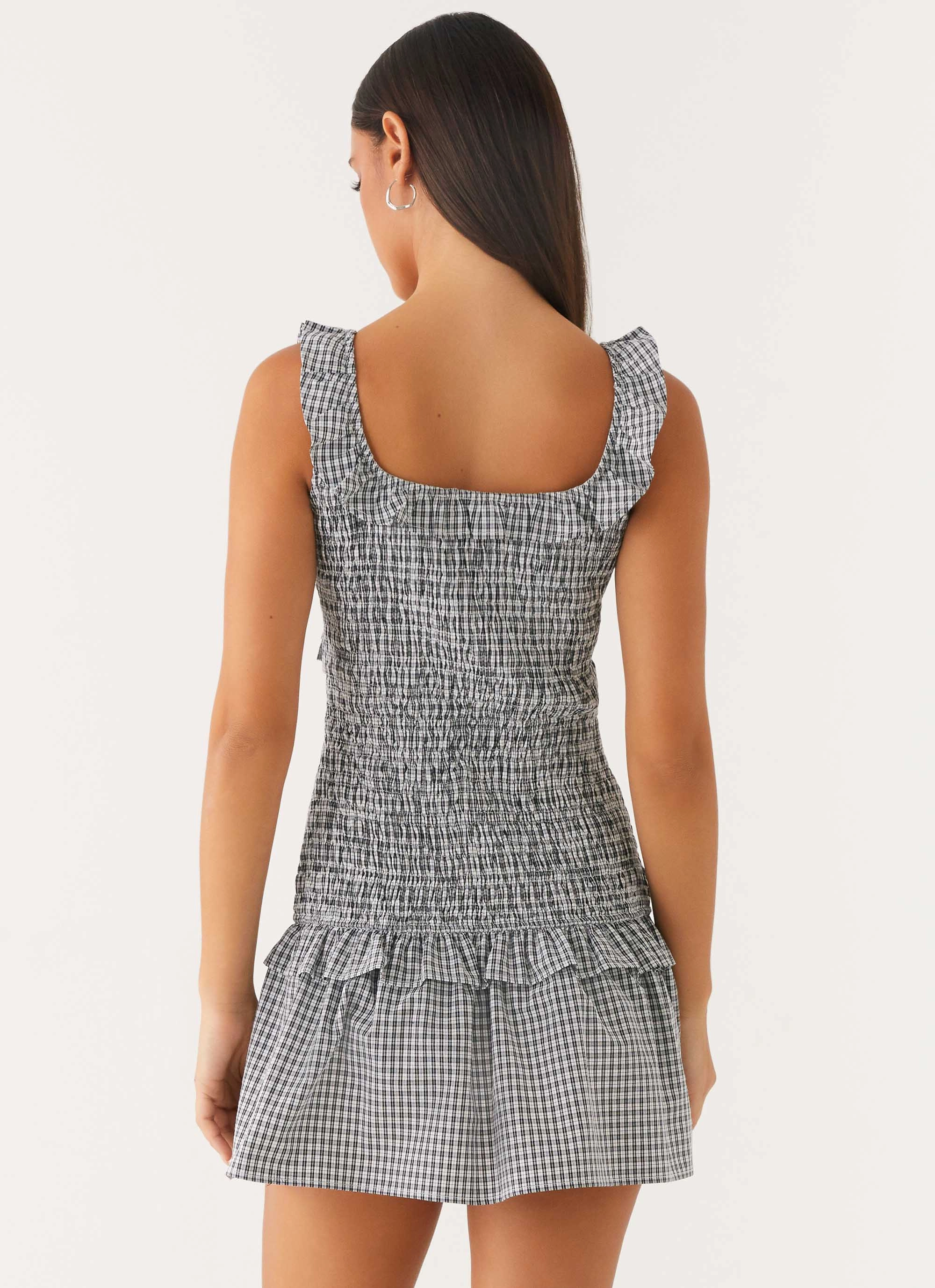 Crinkle Effect Mali Shirred Mini Dress - Checker