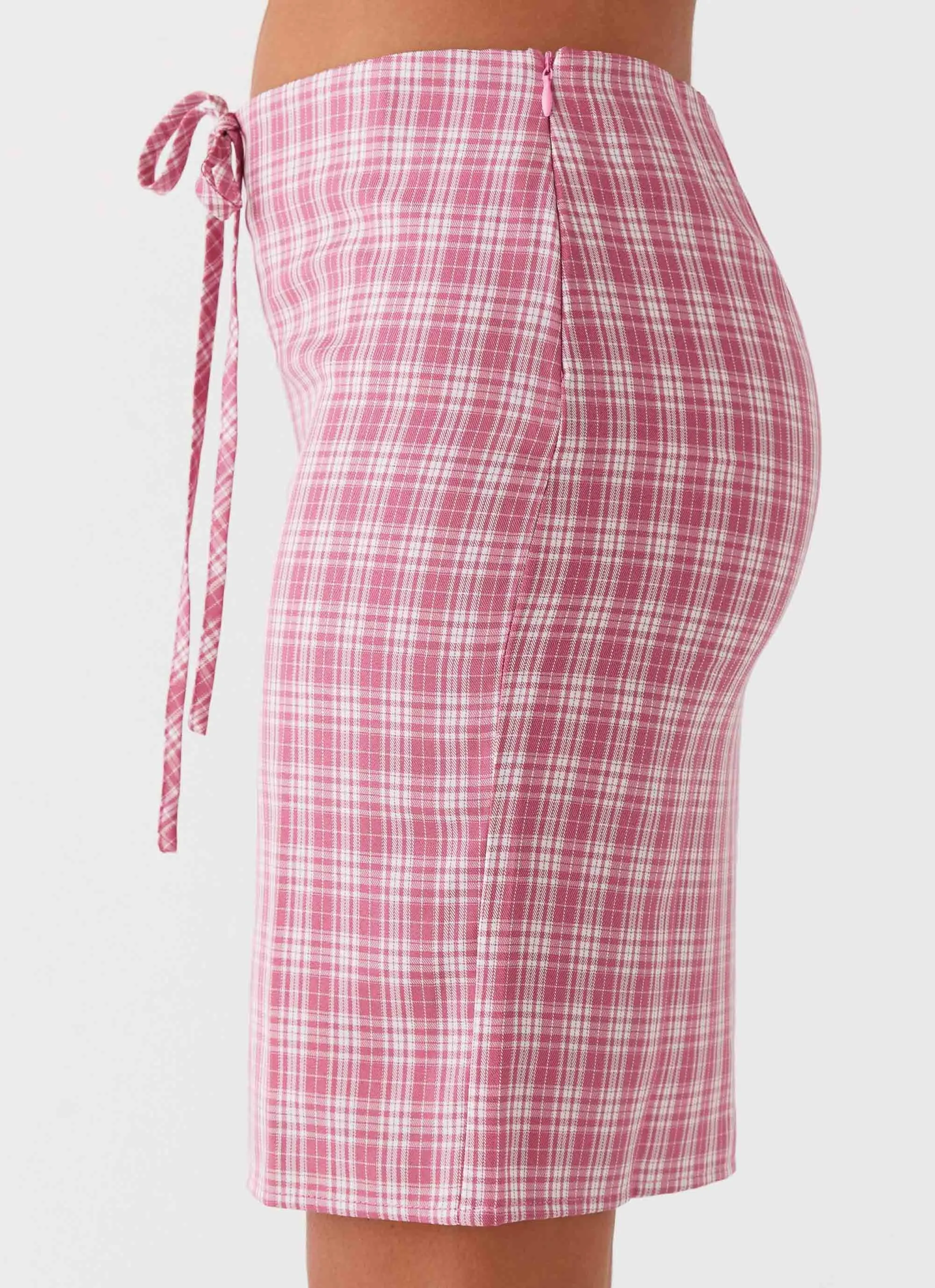 Wrinklefree Mamita Midi Skirt - Pink Check