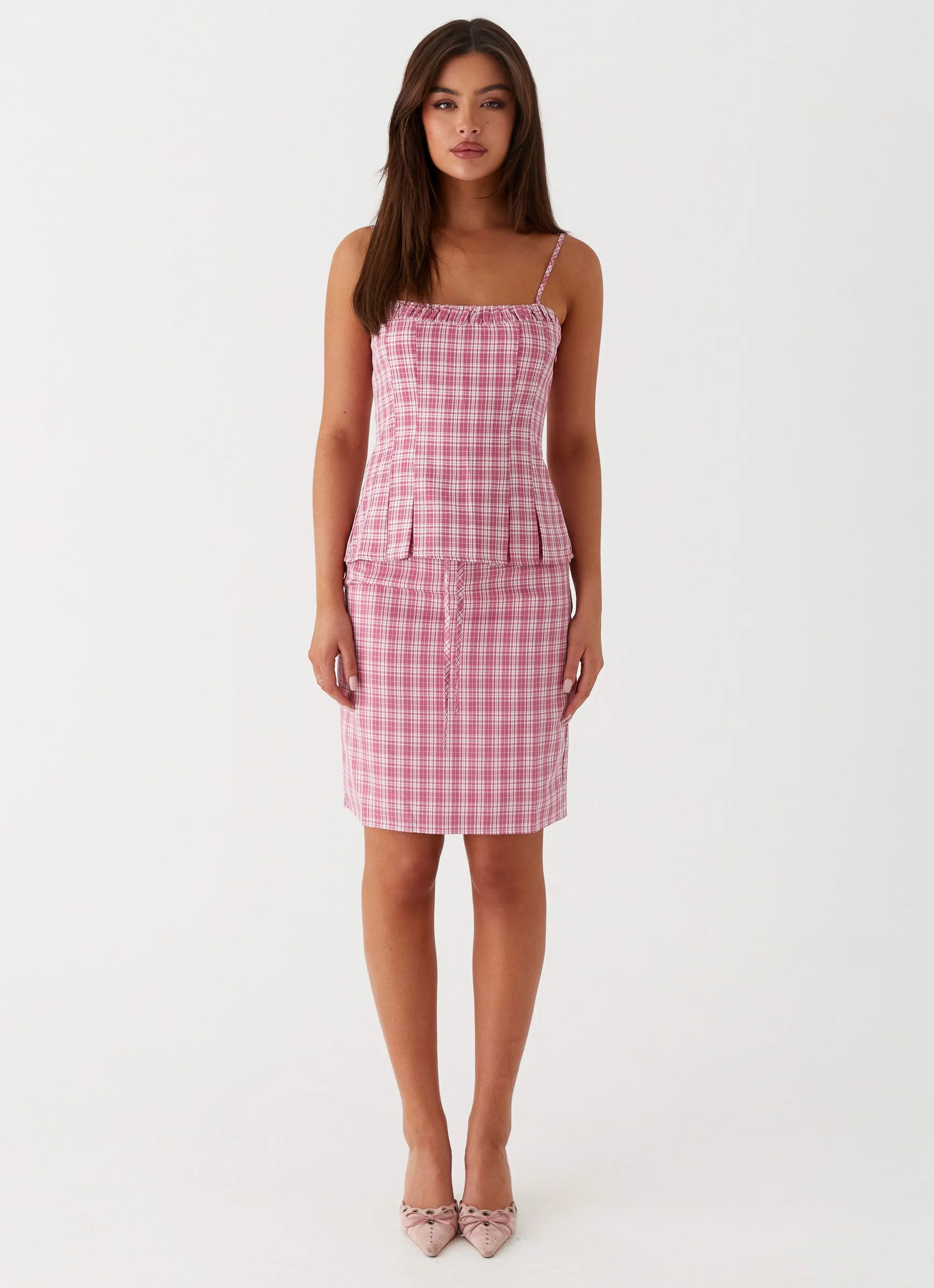 NonRestrictiveFit Mamita Midi Skirt - Pink Check