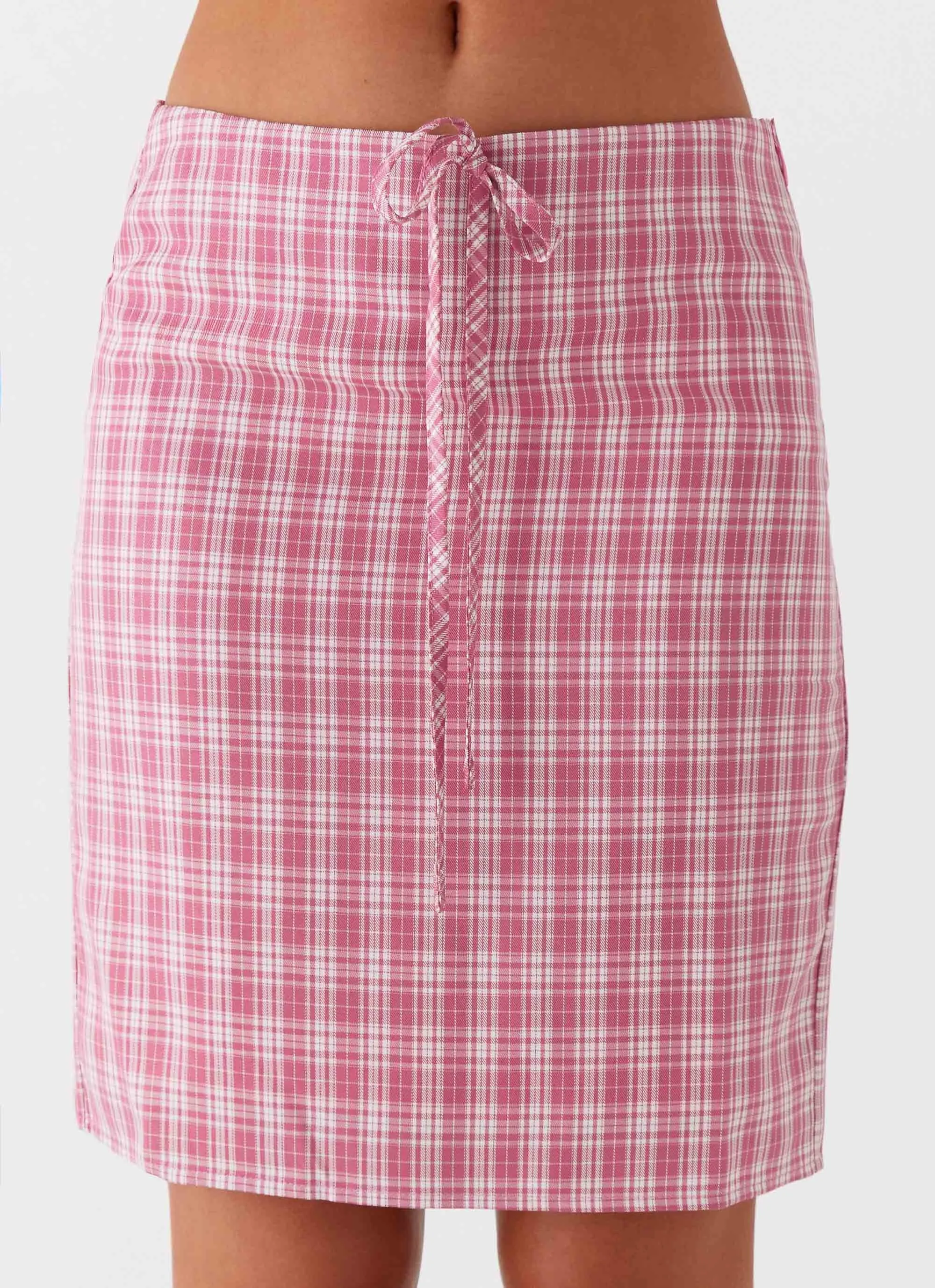 High Mobility Versatile Layering Mamita Midi Skirt - Pink Check