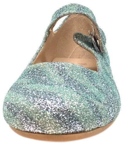 Manuela de Juan Mimi Aqua Glitter Leather Snap Mary Jane Flat Shoe