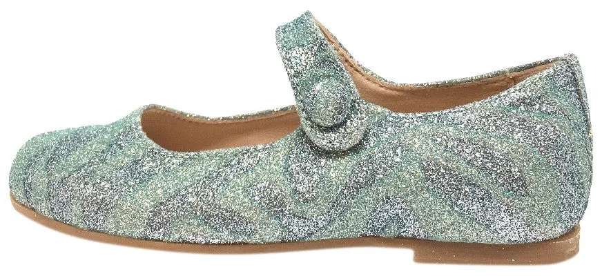 Manuela de Juan Mimi Aqua Glitter Leather Snap Mary Jane Flat Shoe