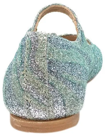 Manuela de Juan Mimi Aqua Glitter Leather Snap Mary Jane Flat Shoe