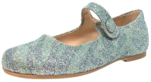Manuela de Juan Mimi Aqua Glitter Leather Snap Mary Jane Flat Shoe