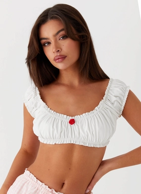 Marcella Crop Top - White Relaxed Drop Shoulder Marcella Crop Top - White BrushedInnerLining Quick-Dry Fabric