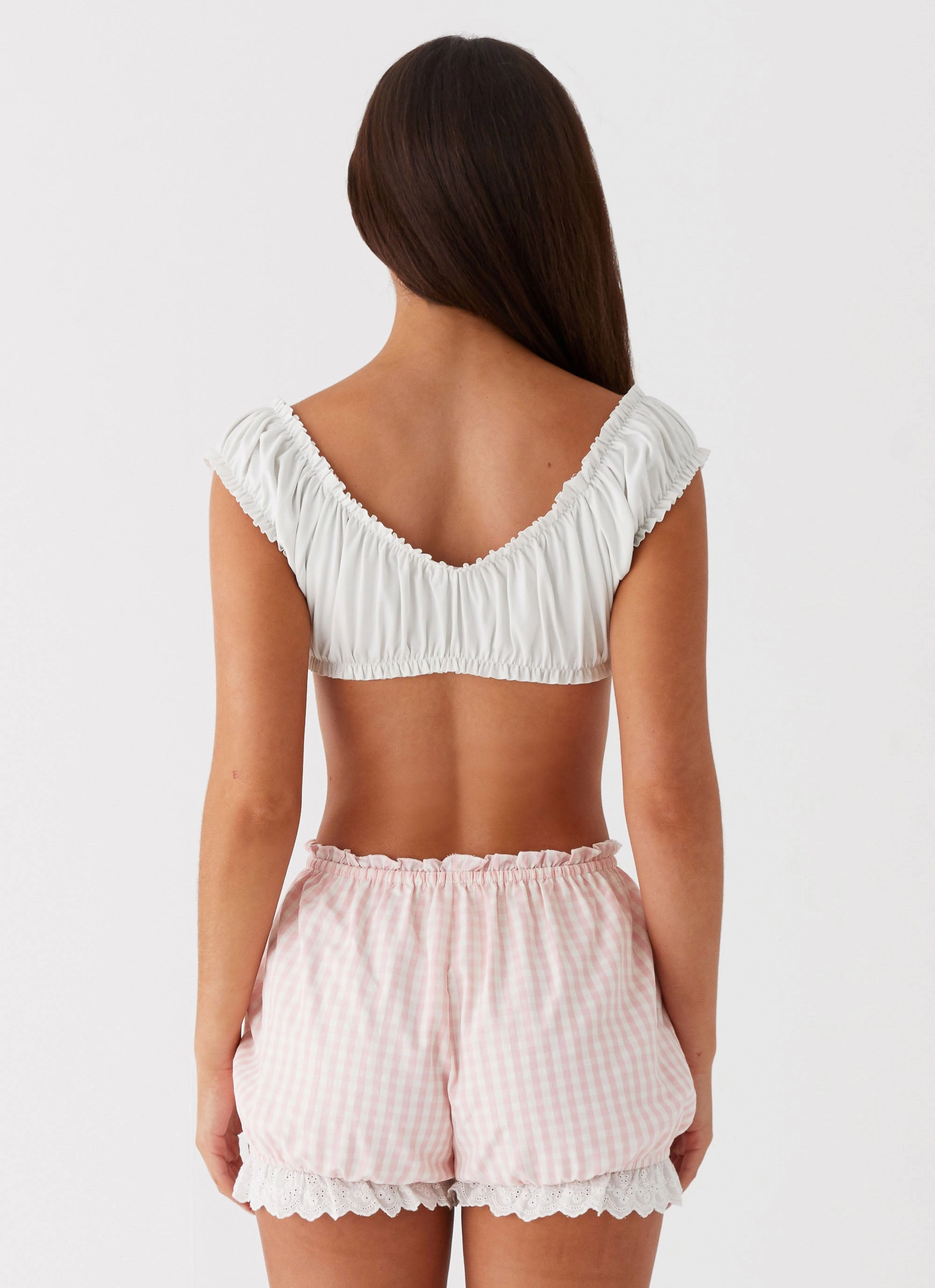 DurableDoubleLayeredHem Durable Overlock Stitch Marcella Crop Top - White