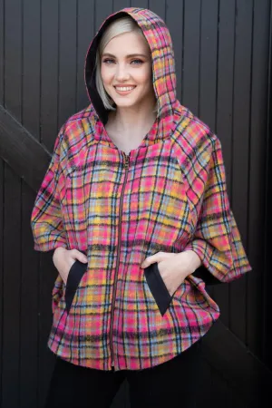 Mari Cape - Pink Plaid Bonded seams