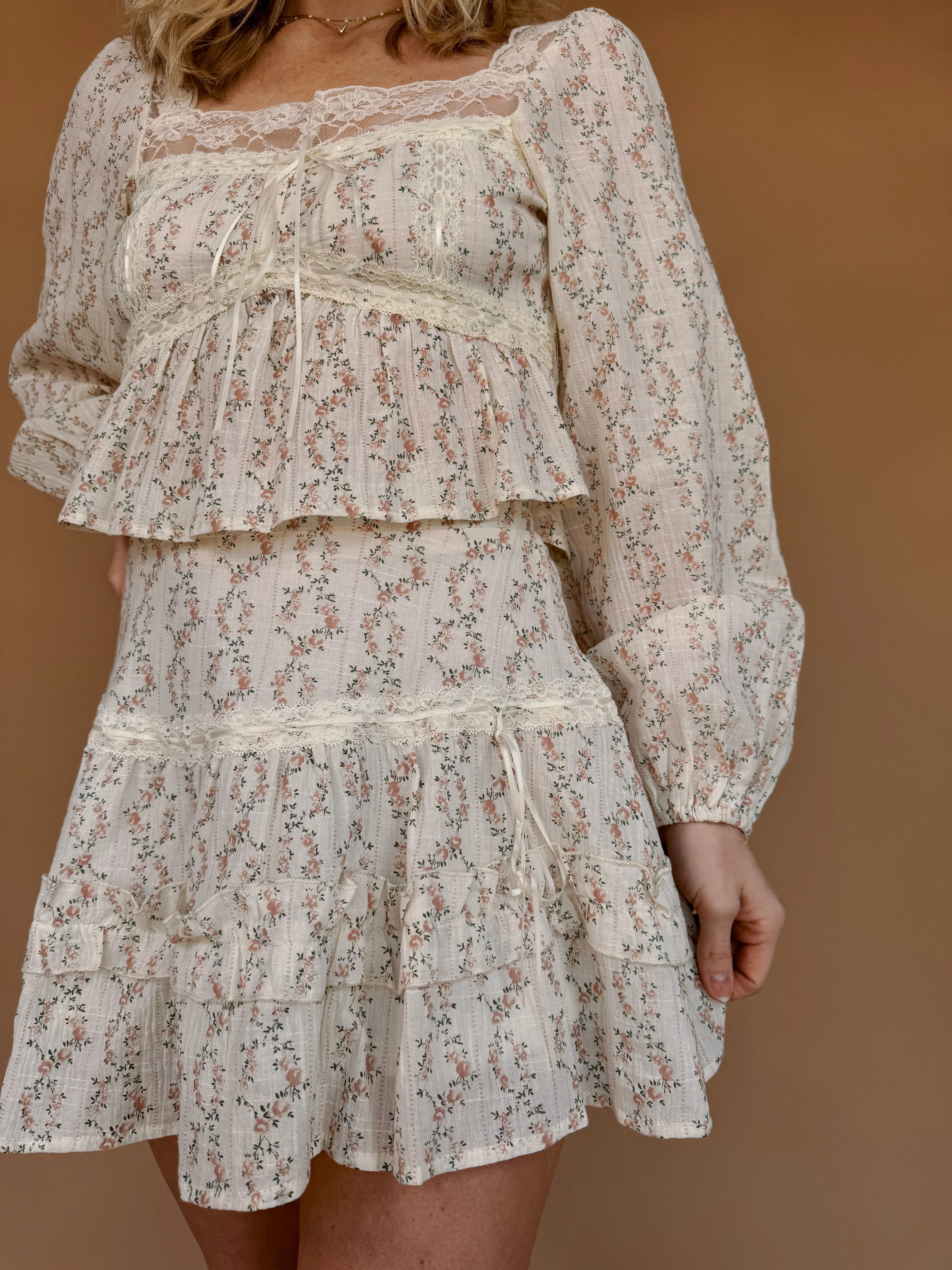 Marianne Floral Lace Top & Skirt Set