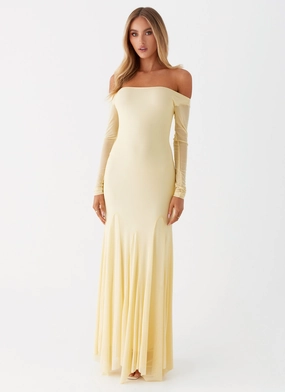 Maribel Maxi Dress - Yellow Satin Finish Maribel Maxi Dress - Yellow Airy Fit Easy Texture