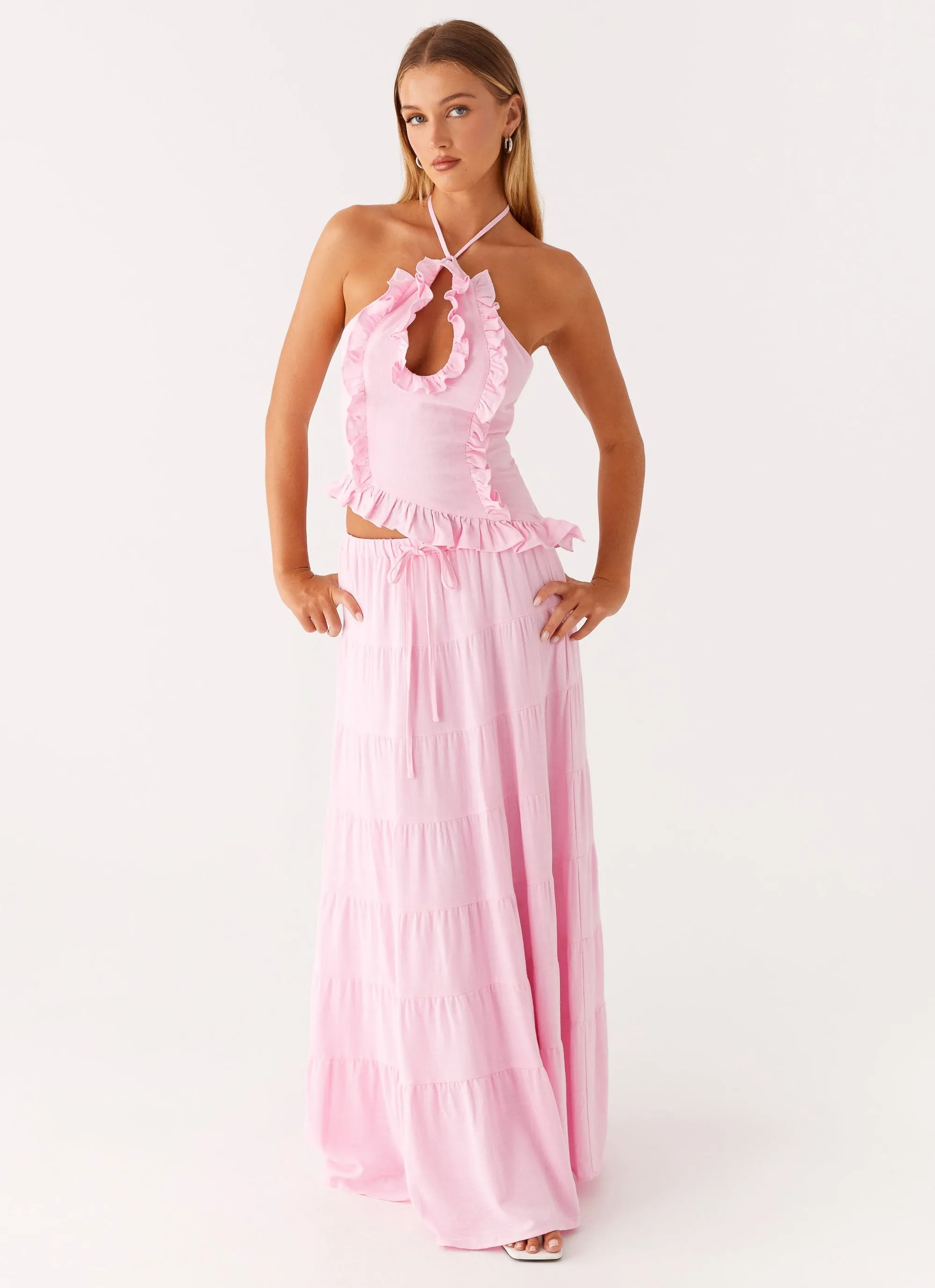Mariella Linen Maxi Skirt - Pink Easy Pack Stylish Fit