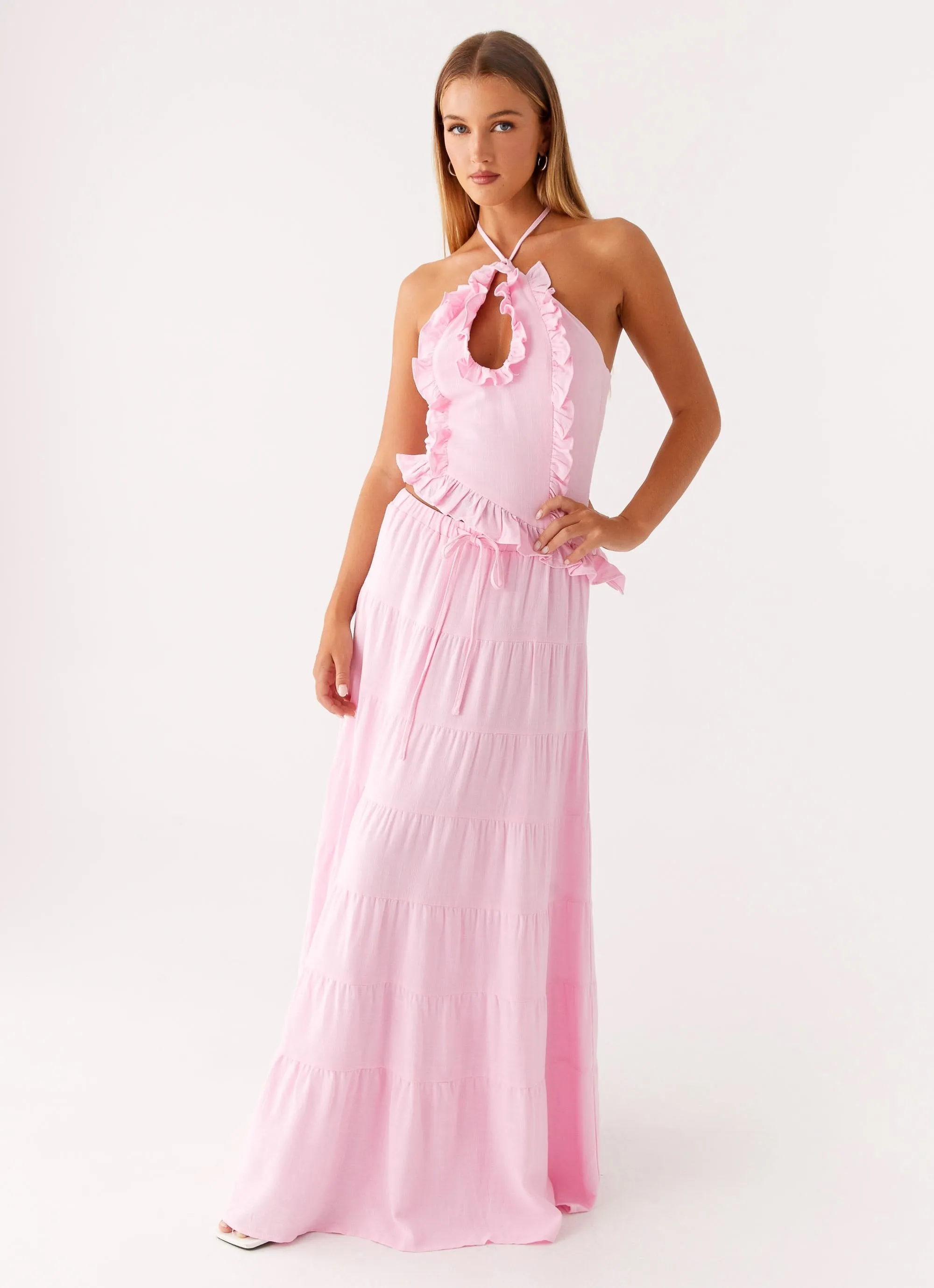 Mariella Linen Maxi Skirt - Pink Sport Wear Fit