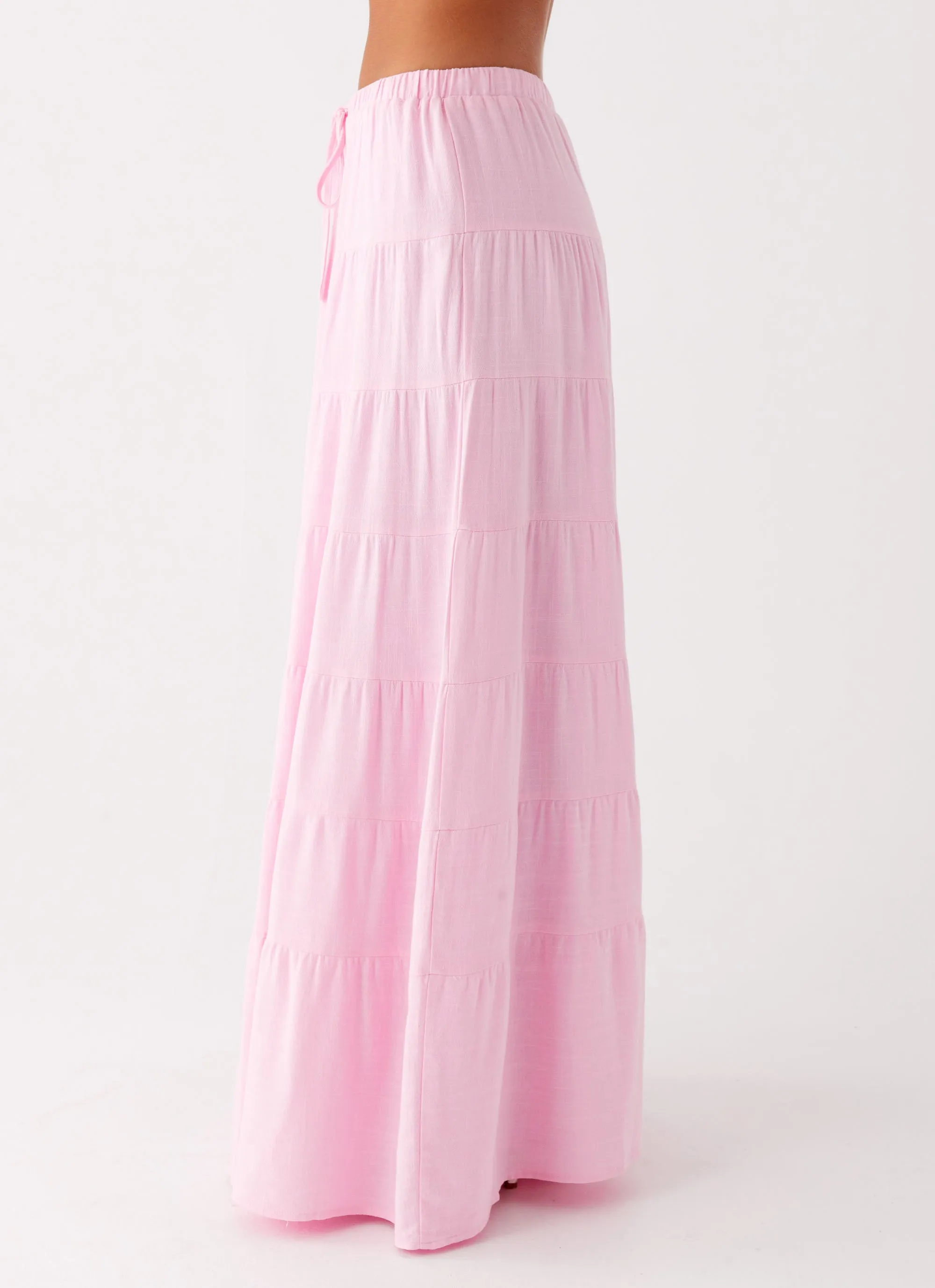 SmoothZipper Bi Stretch Fabric Mariella Linen Maxi Skirt - Pink