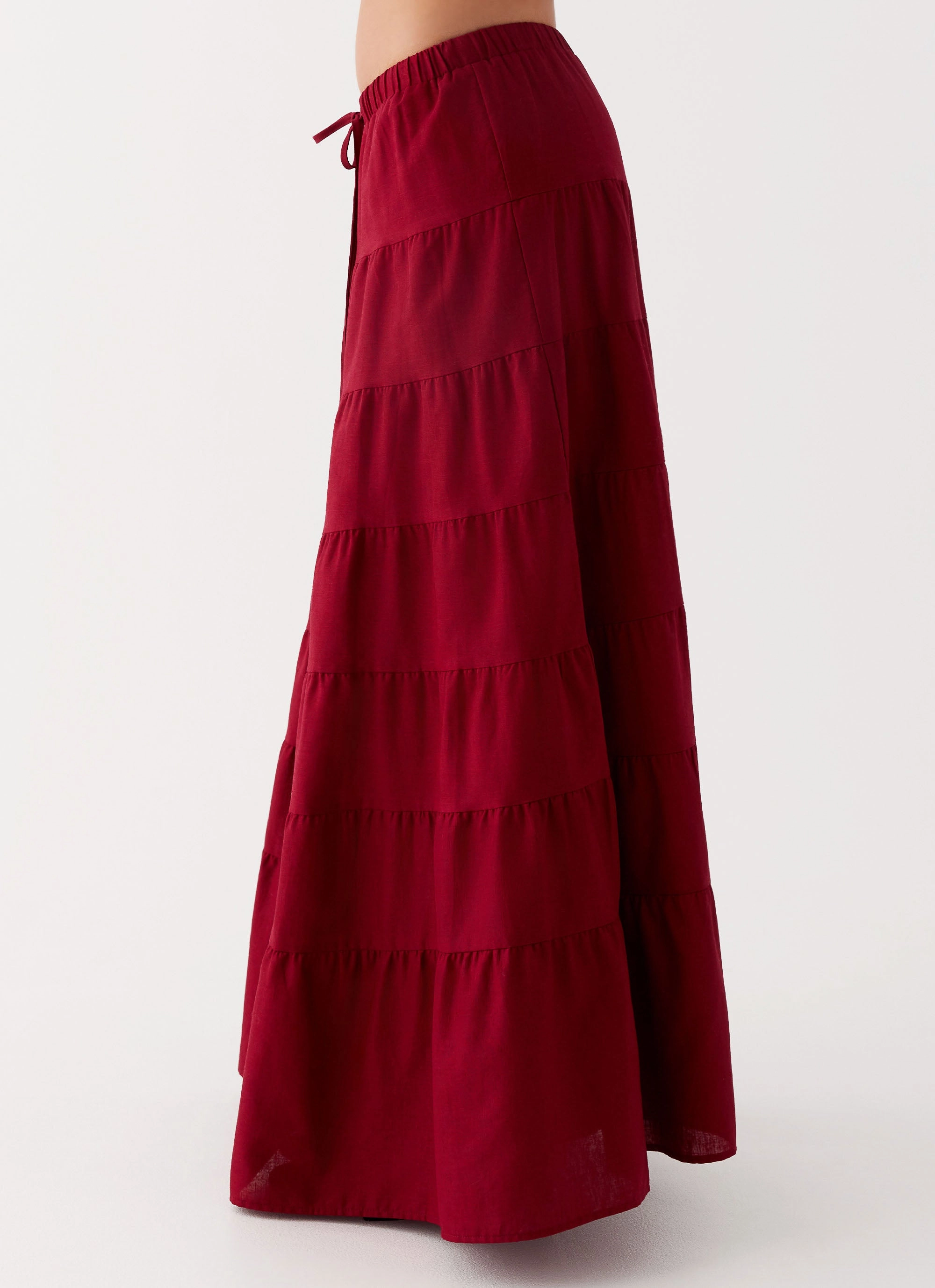 Mariella Linen Maxi Skirt - Maroon Stylish Choice Street Attire