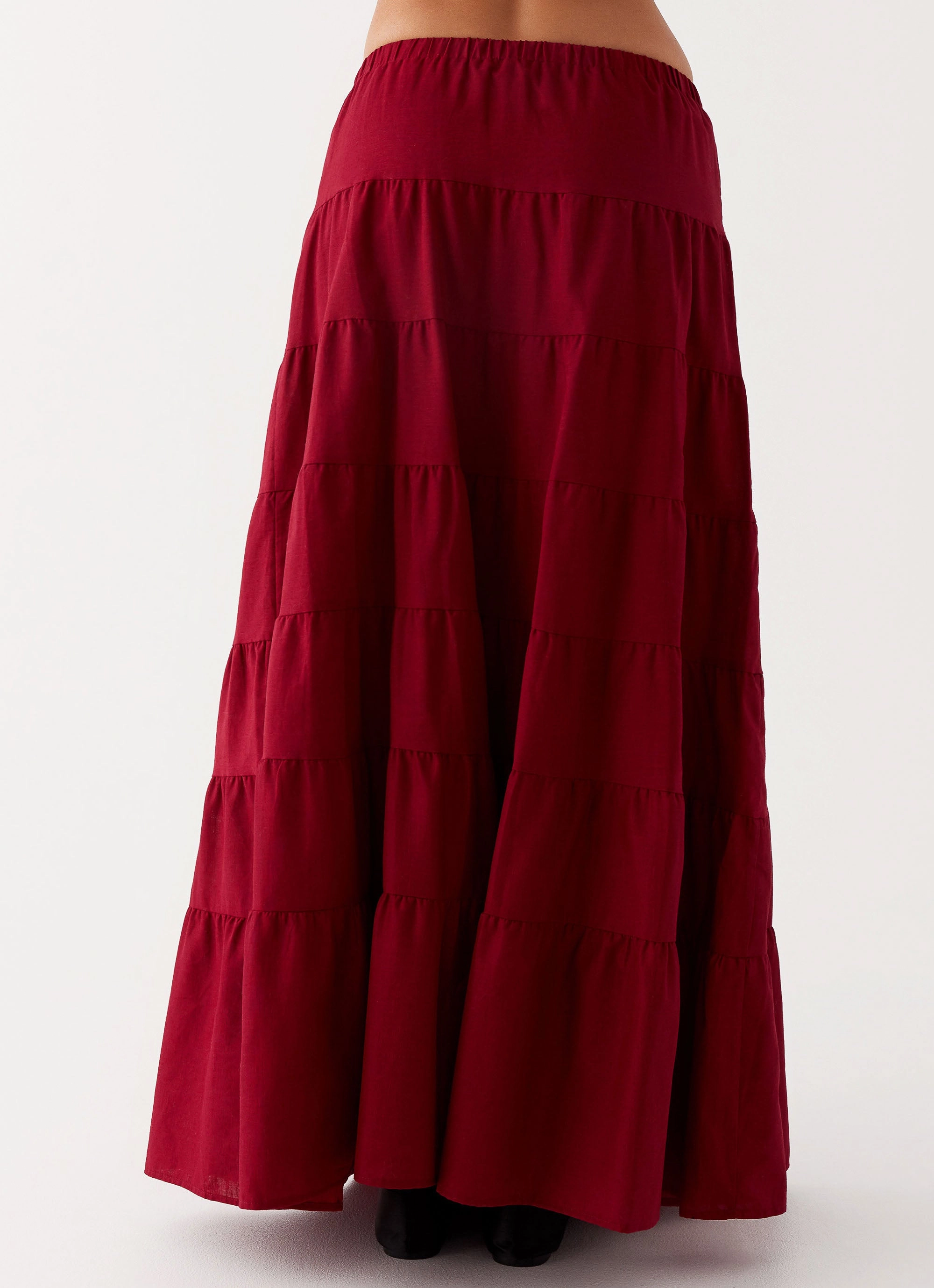Mariella Linen Maxi Skirt - Maroon Two Tone Trim