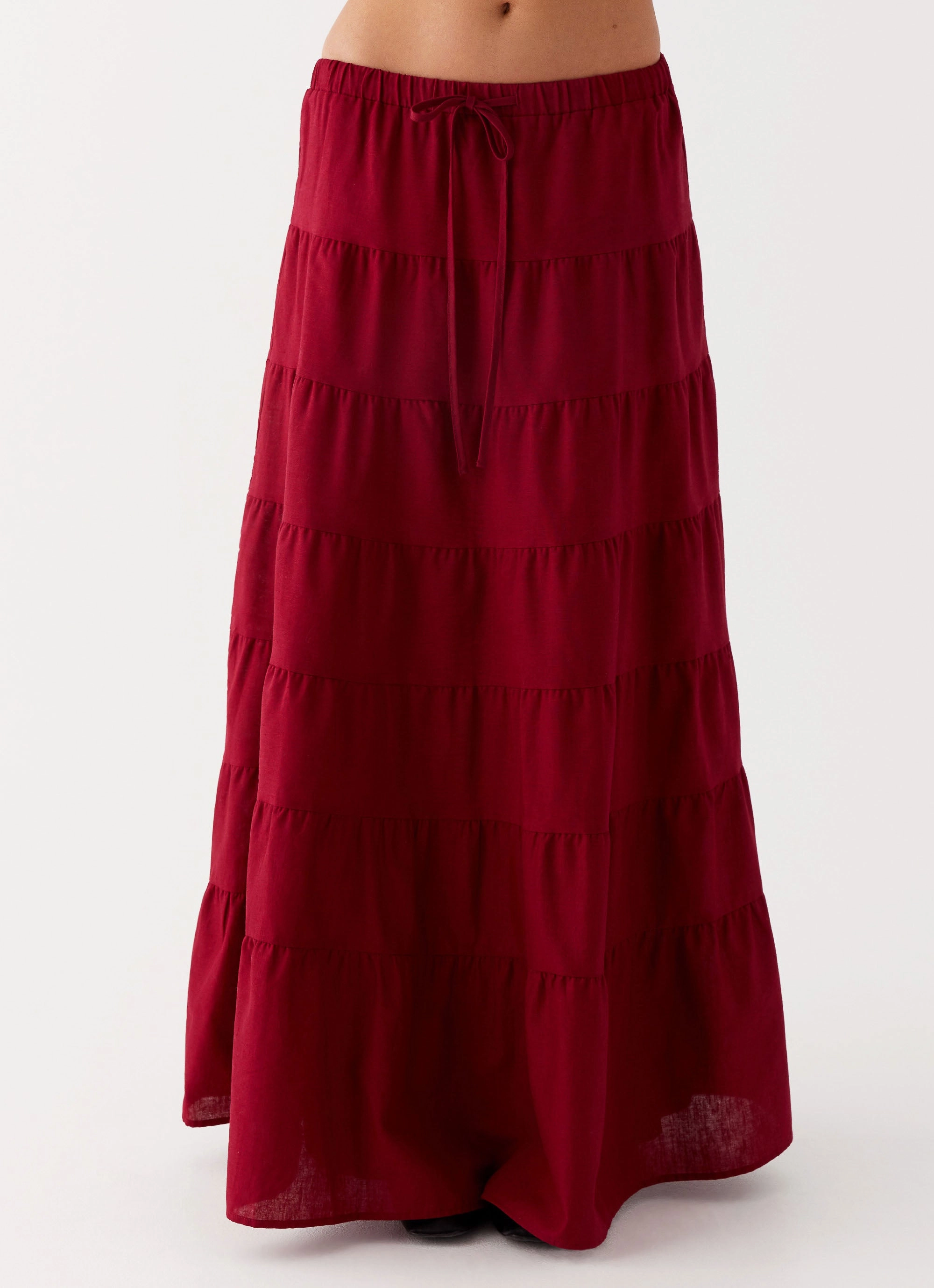 Mariella Linen Maxi Skirt - Maroon Outfit Lineup