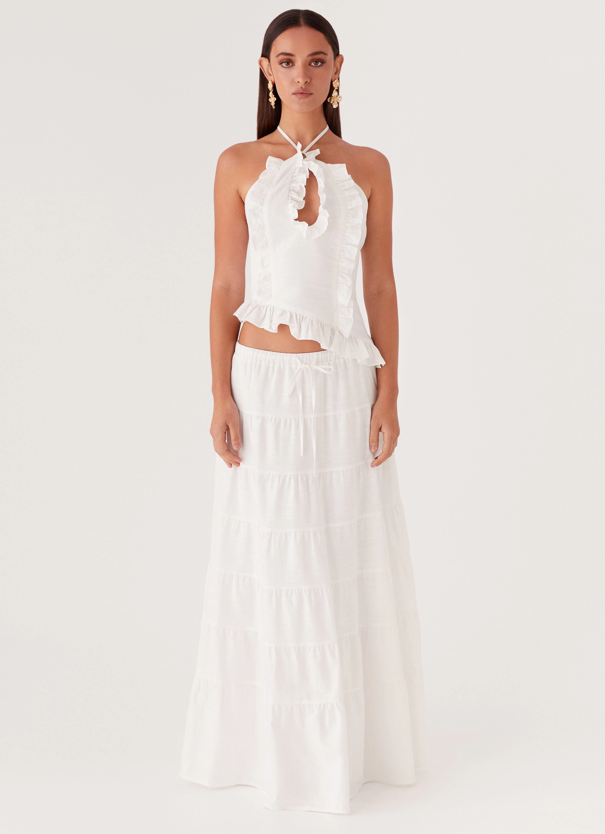 Side-Tie Anti Chlorine Technology Mariella Linen Maxi Skirt - White