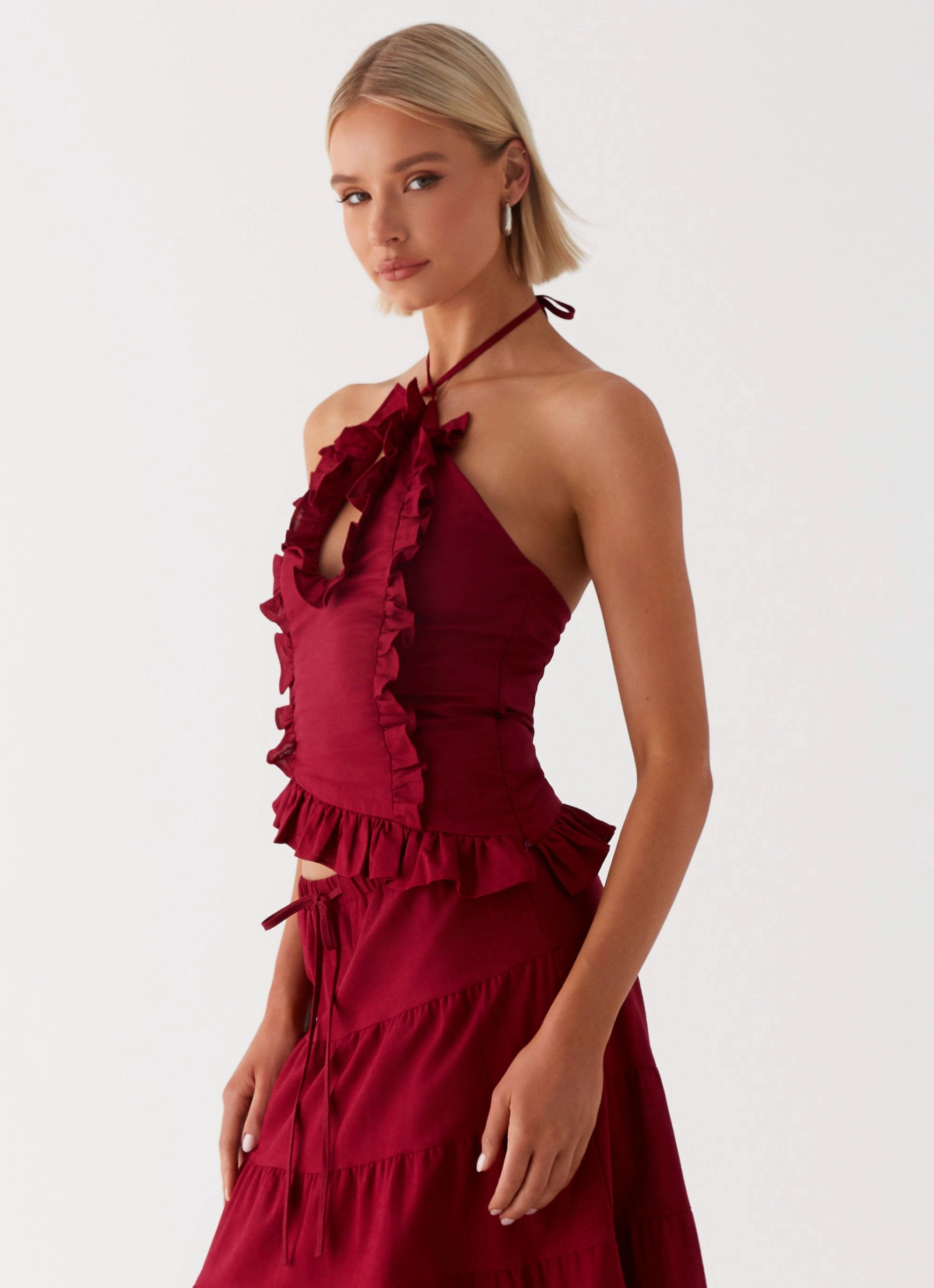 Mariella Linen Top - Maroon Reinforced Stress Points