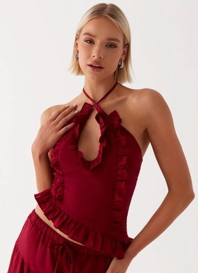 StretchTechnology Mariella Linen Top - Maroon